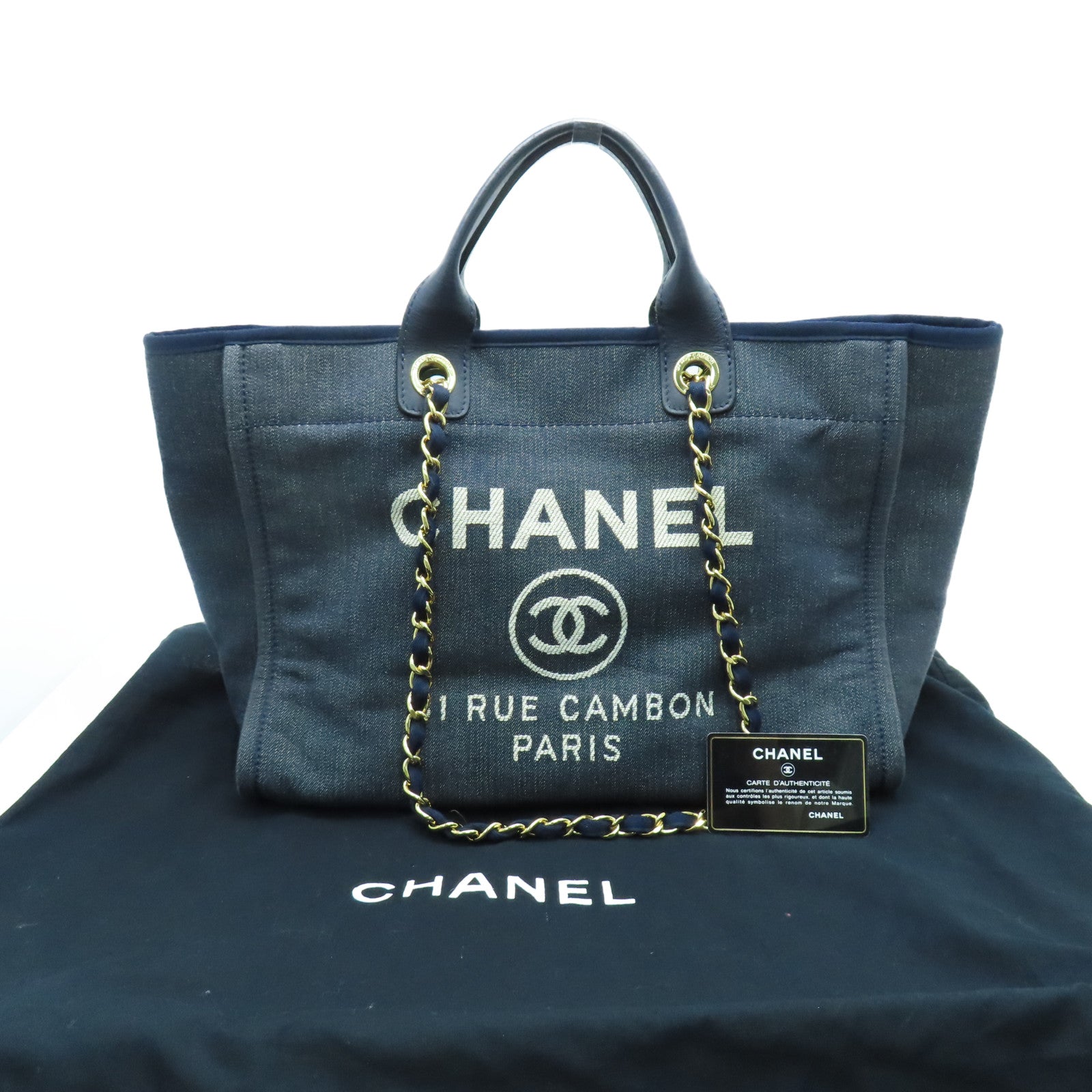 CHANEL 帆布Deauville Tote金扣手挽肩背兩用袋藍色