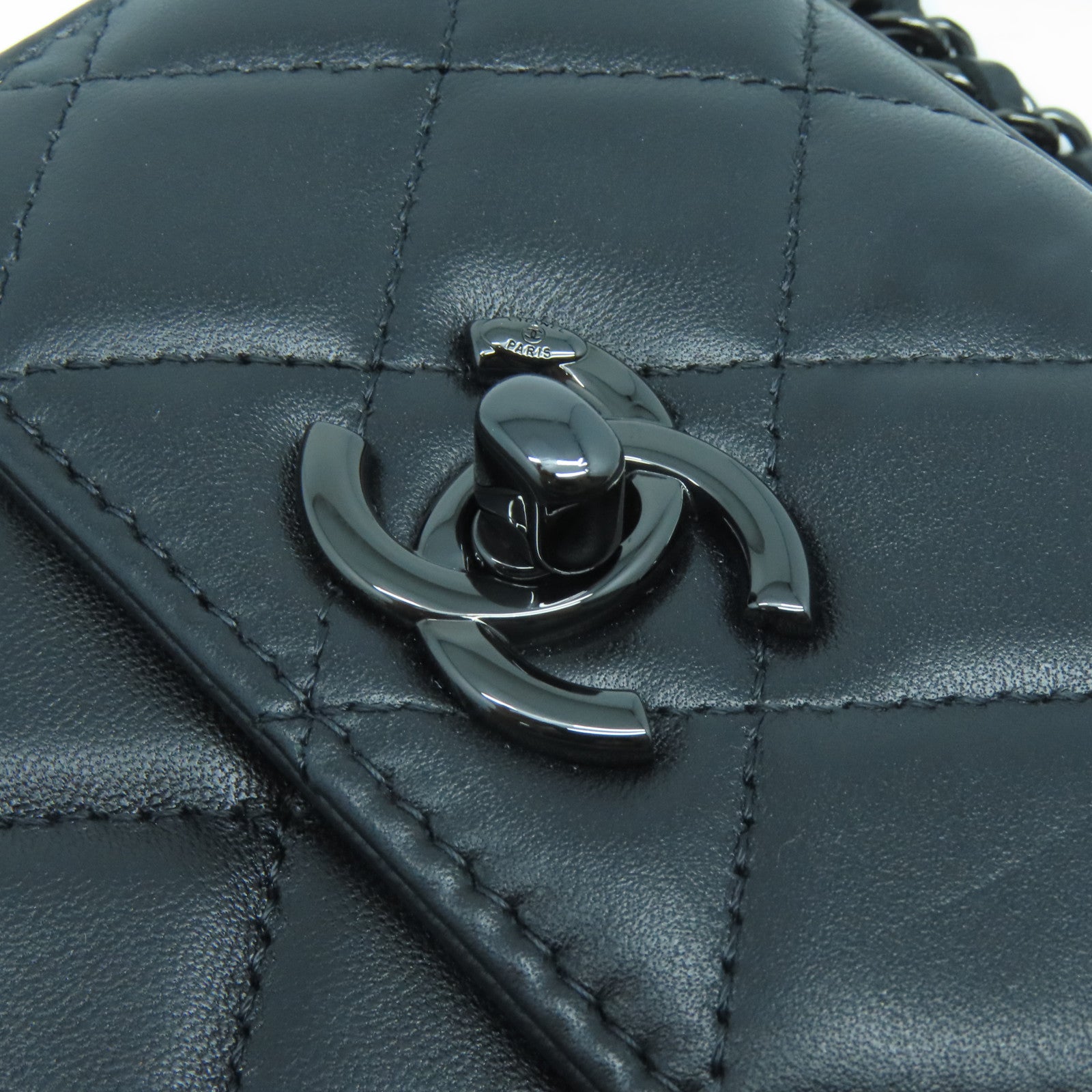 CHANEL 菱格羊皮皮革Chain Shoulder Bag鏈帶肩背袋黑色