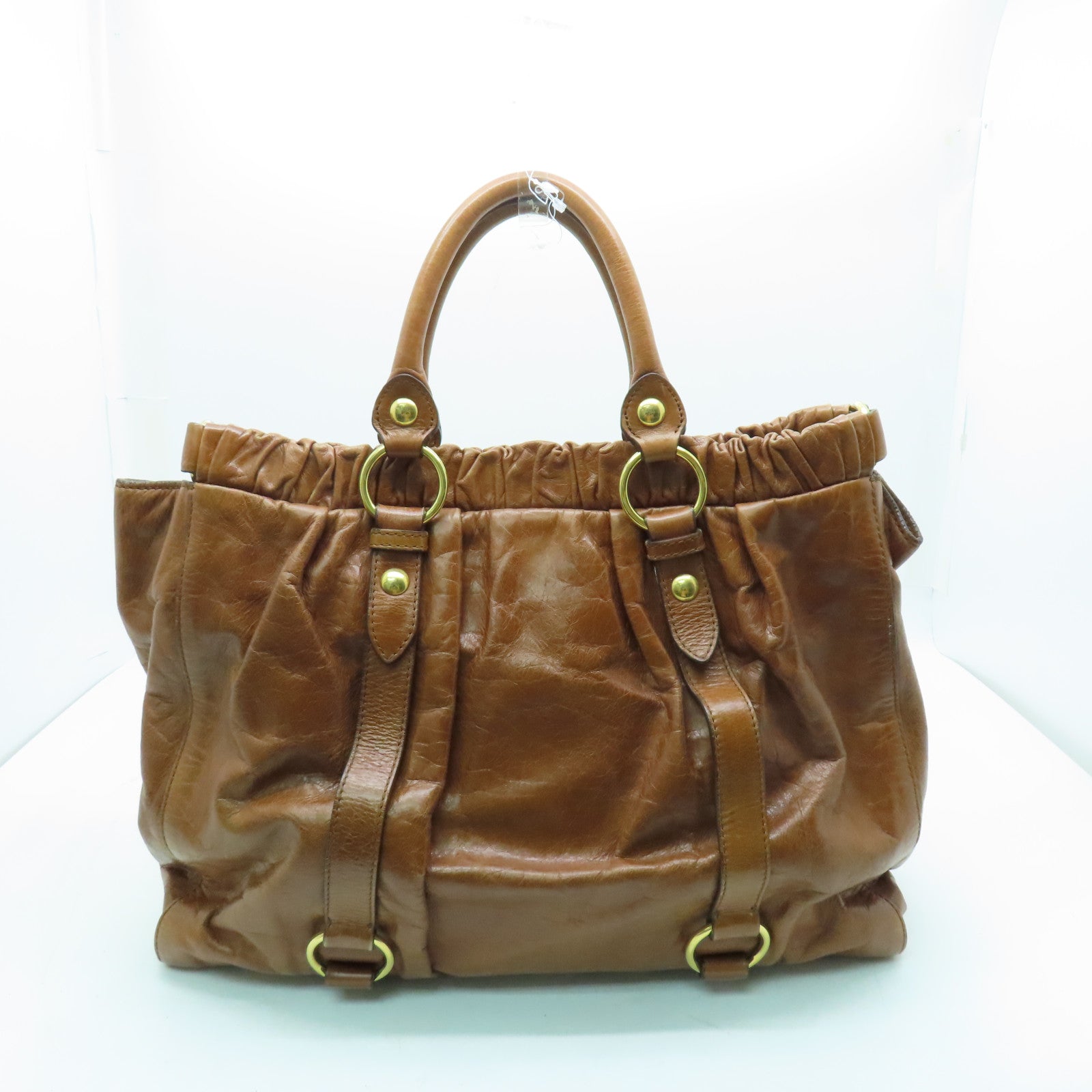 Miu Miu 牛皮皮革2way Shoulder Bag金扣手挽肩背兩用袋棕色