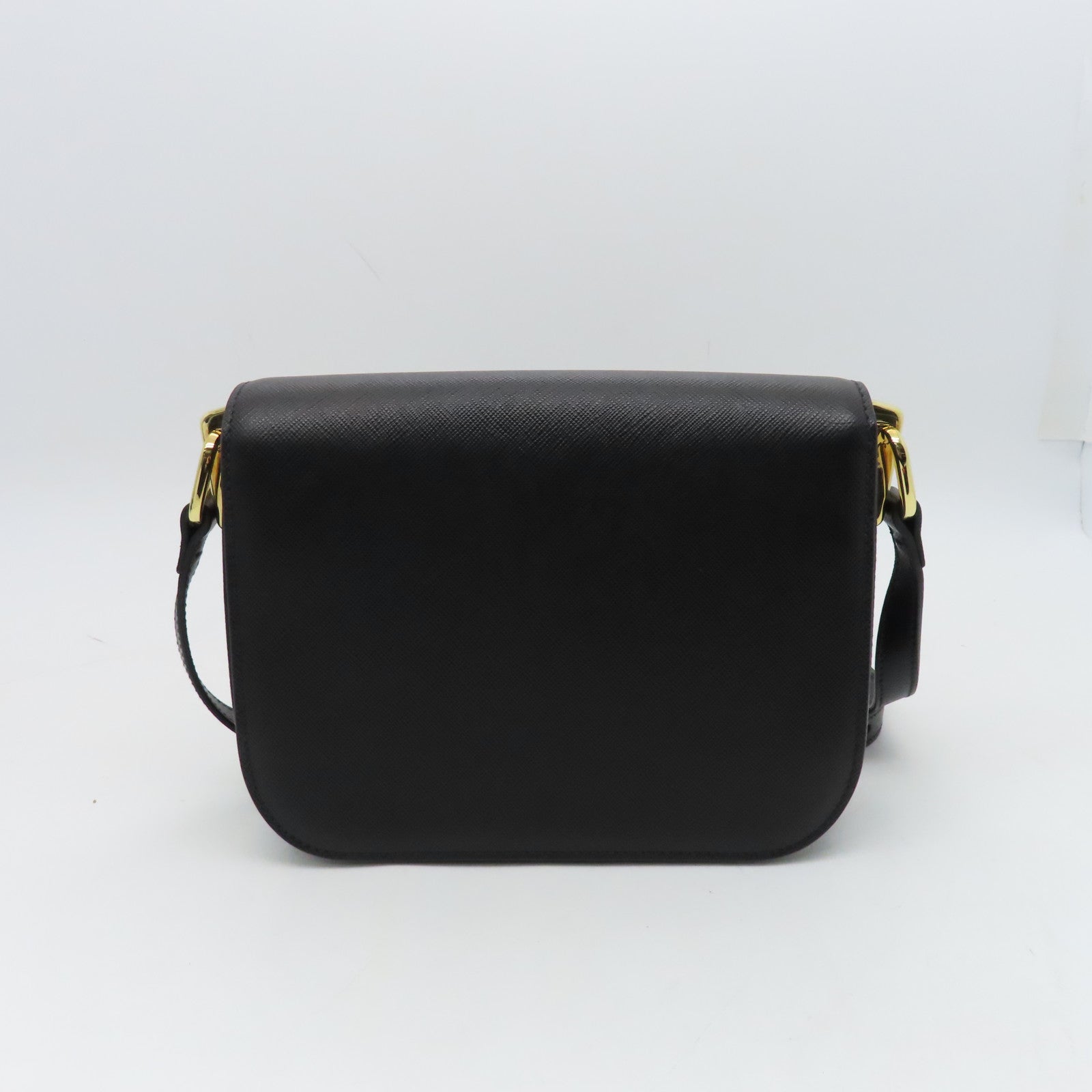 PRADA cowhide leather Shoulder Bag gold buckle shoulder bag black