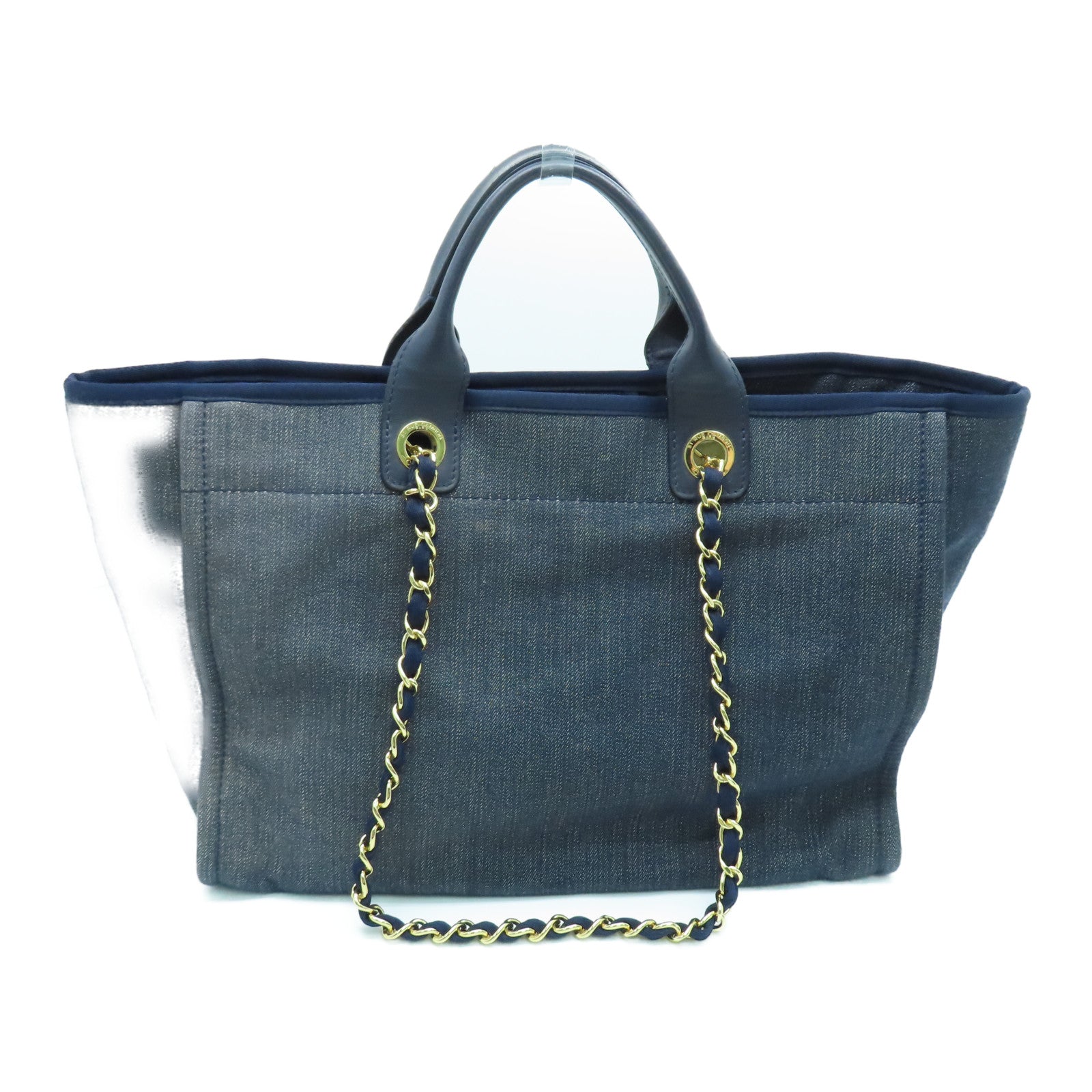 CHANEL Canvas Deauville Tote Gold Buckle Handle Shoulder Dual-use Bag Blue