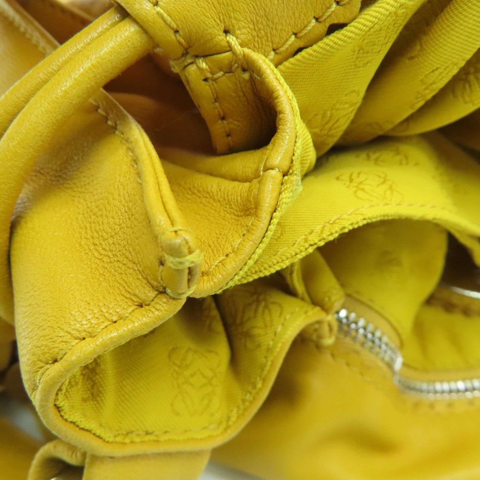 LOEWE [Sharp Discount] Sheepskin Leather Bolso Flamenco 30 Silver Buckle Shoulder Bag Mustard Color