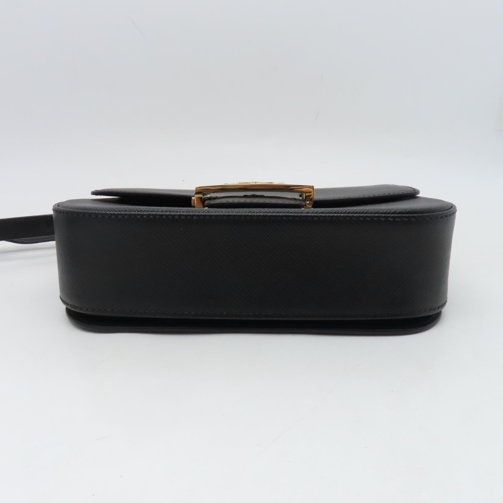 PRADA cowhide leather Shoulder Bag gold buckle shoulder bag black