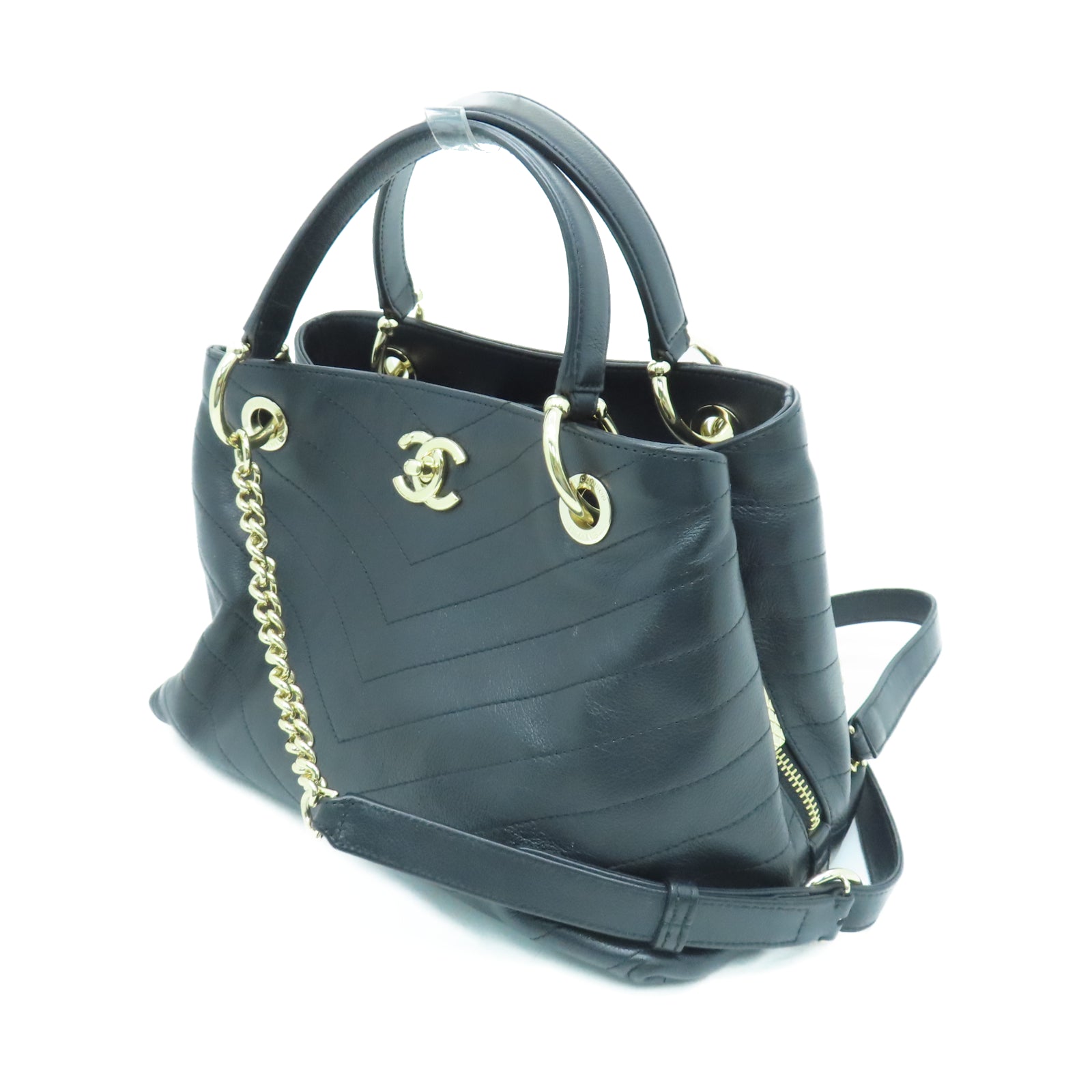 CHANEL 【激減優惠】斜紋羊皮皮革2 Way Shoulder Bag金扣鏈帶肩背袋黑色