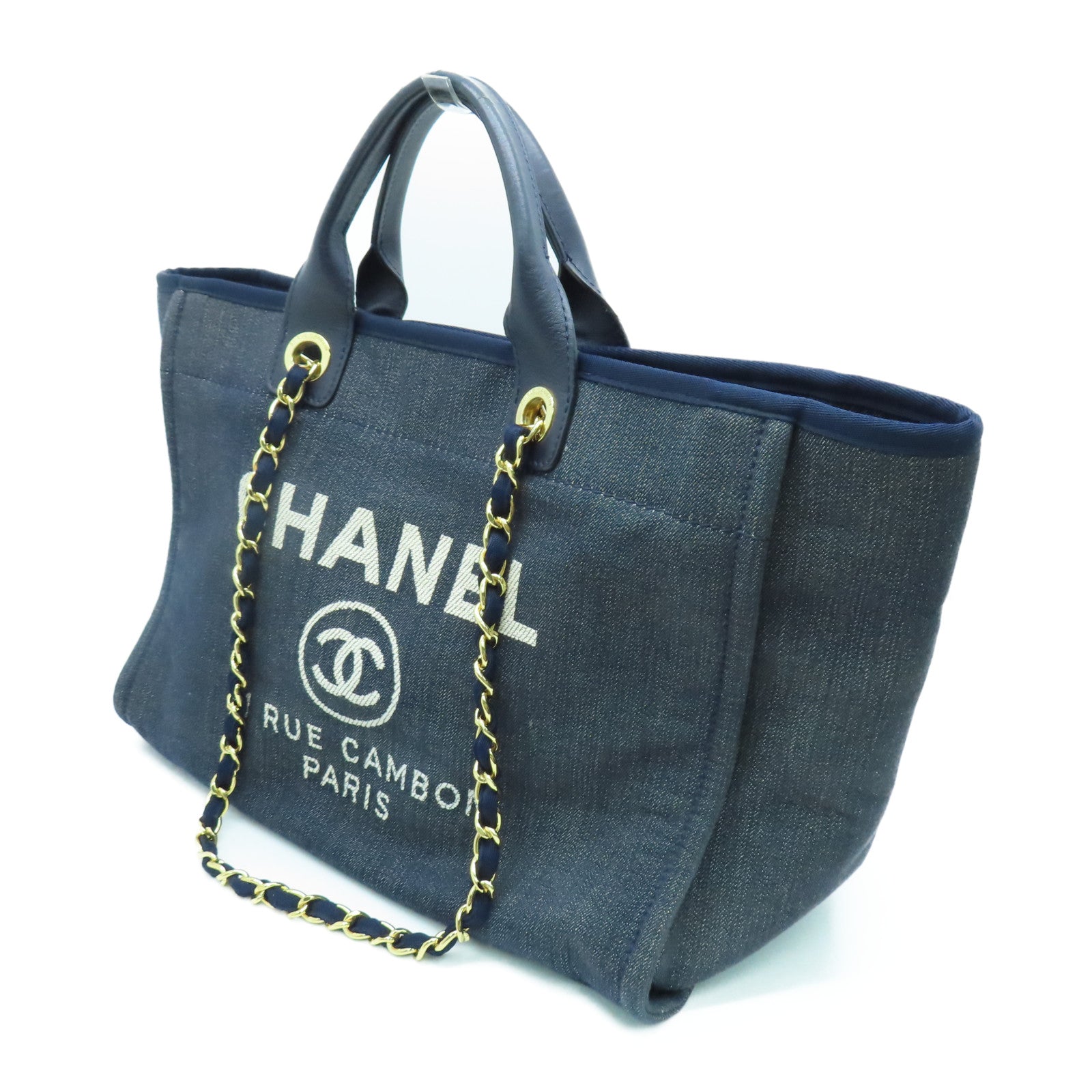 CHANEL 帆布Deauville Tote金扣手挽肩背兩用袋藍色