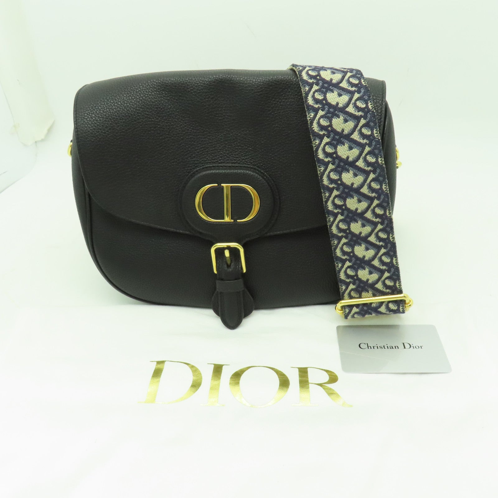 Dior 牛皮皮革Bobby金扣肩背袋黑色