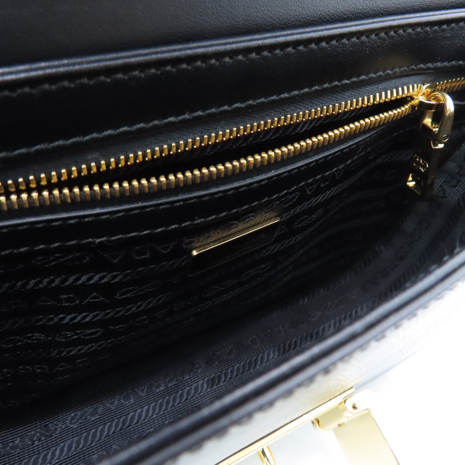 PRADA cowhide leather Shoulder Bag gold buckle shoulder bag black