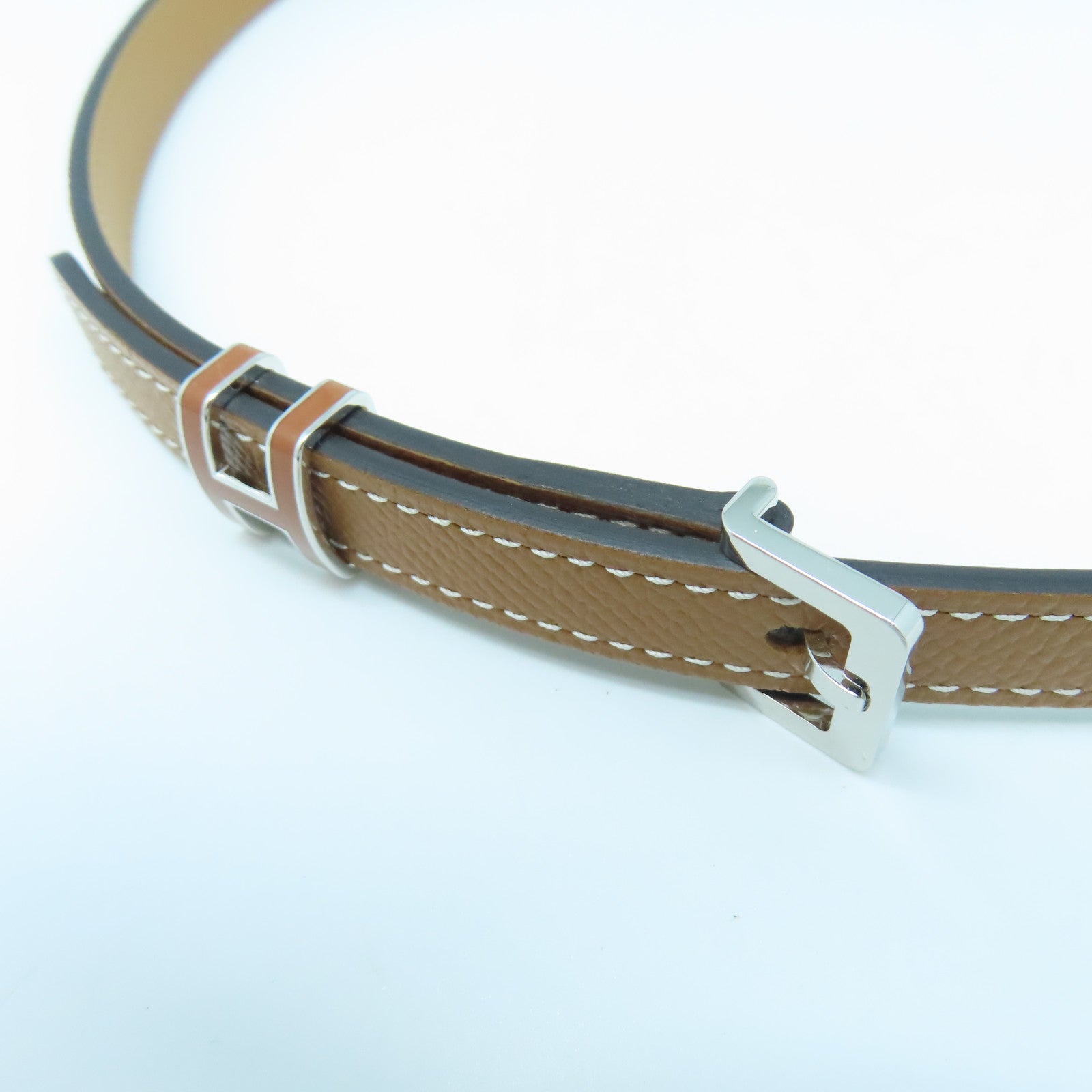 HERMES Veau Epsom Leather Pop H Belt Silver Buckle Belt Brown