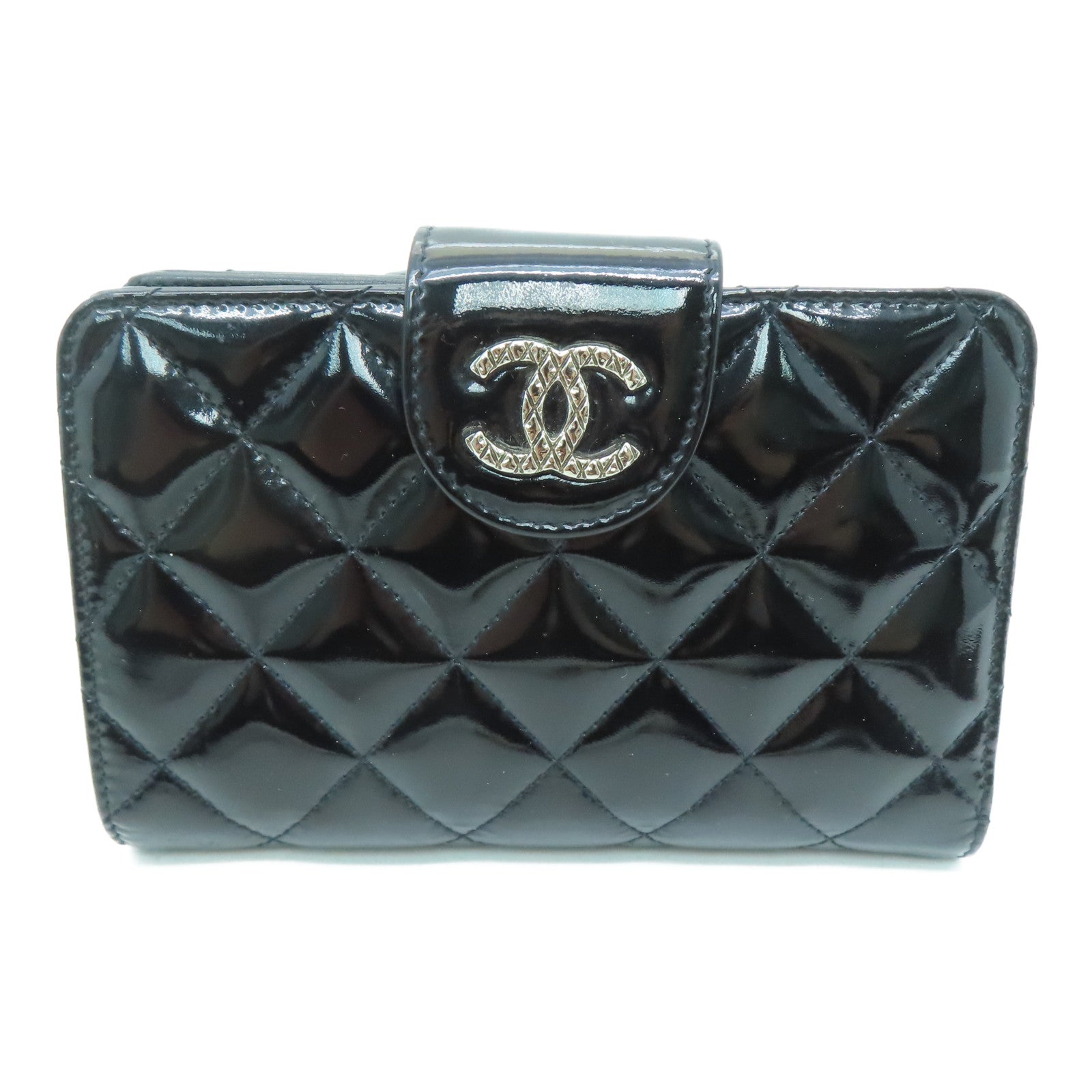CHANEL 【激减优惠】菱格漆皮皮革Wallet银扣钱包黑色