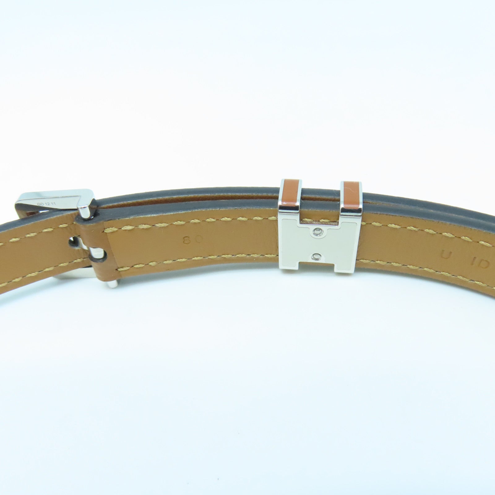 HERMES Veau Epsom Leather Pop H Belt Silver Buckle Belt Brown