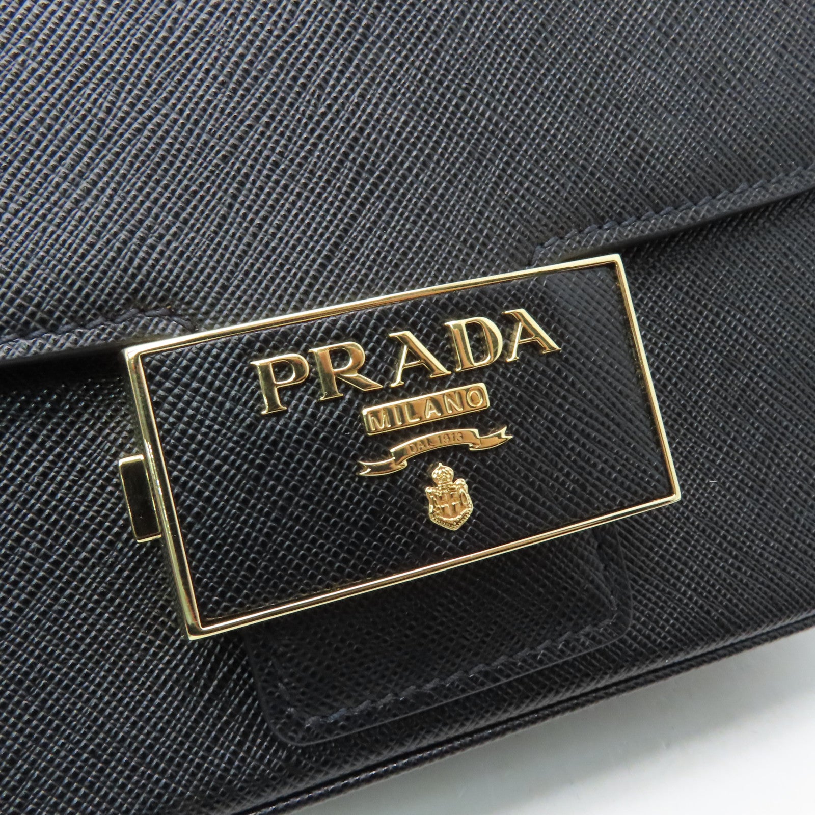 PRADA cowhide leather Shoulder Bag gold buckle shoulder bag black