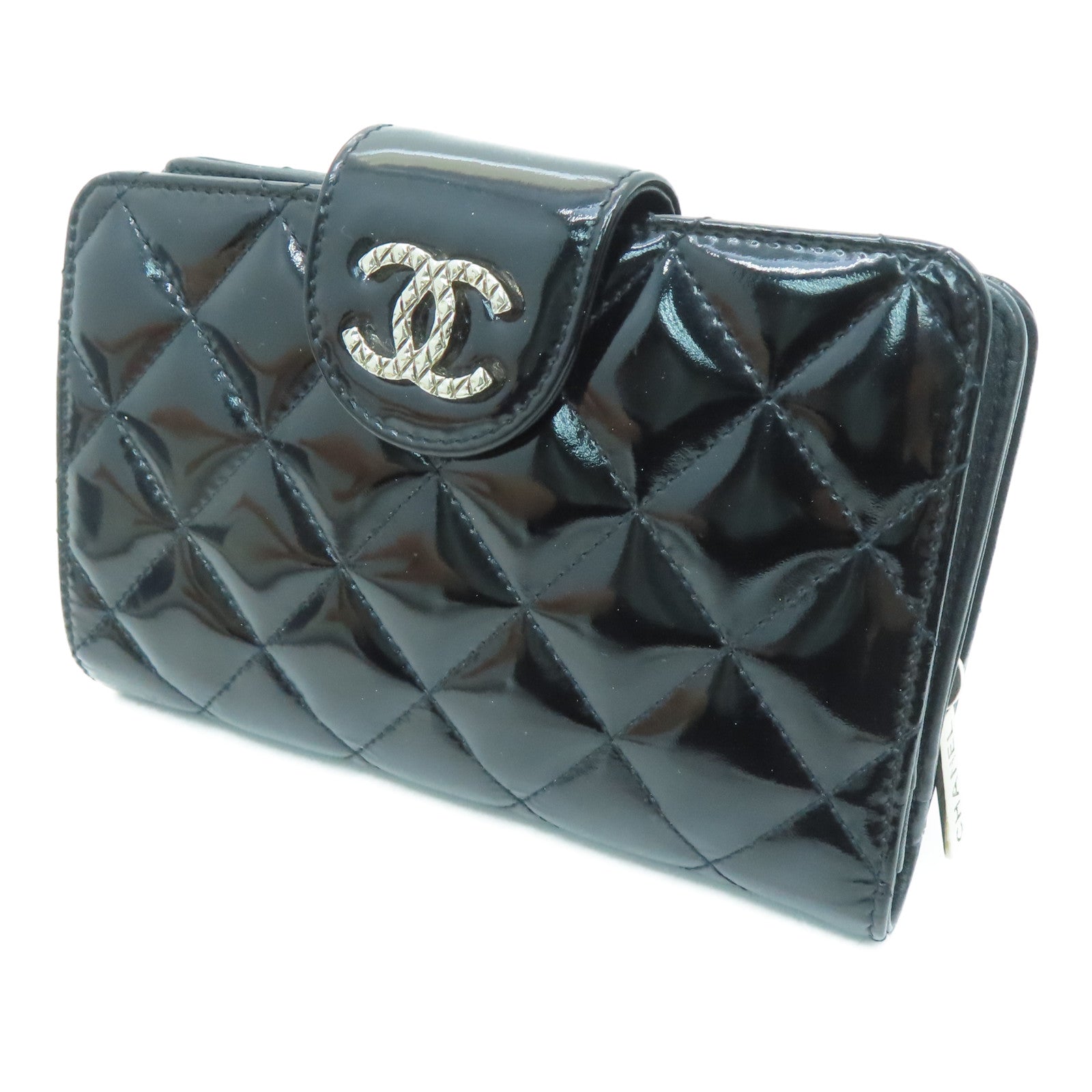 CHANEL 【激减优惠】菱格漆皮皮革Wallet银扣钱包黑色