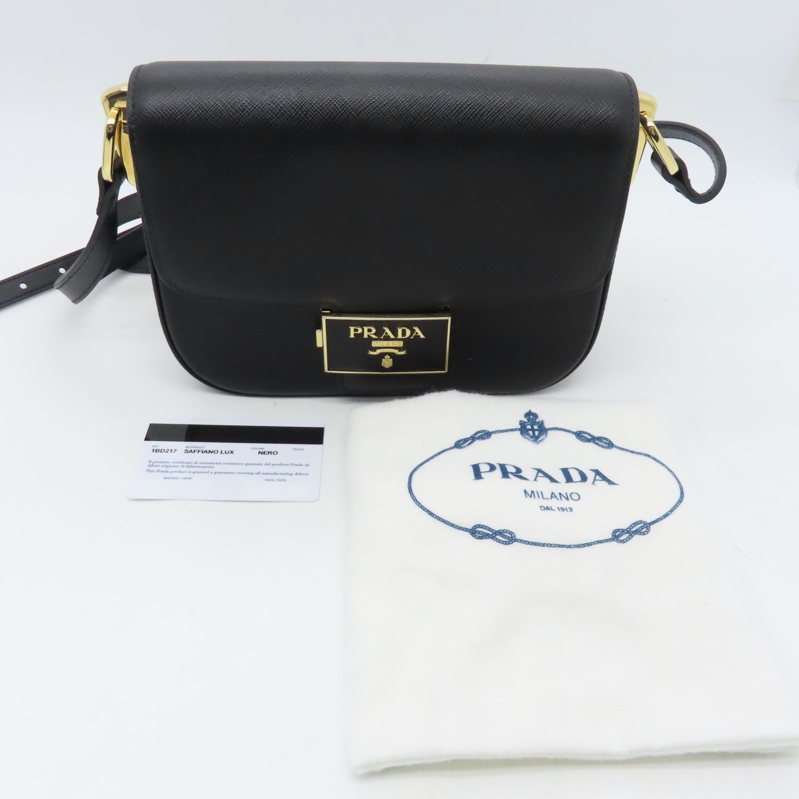 PRADA cowhide leather Shoulder Bag gold buckle shoulder bag black