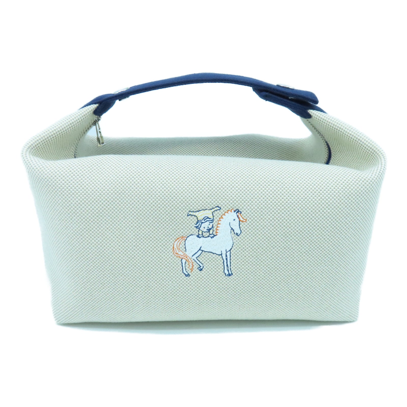 HERMES 帆布Bride-a-Brac Cabriole Case银扣手提包蓝色