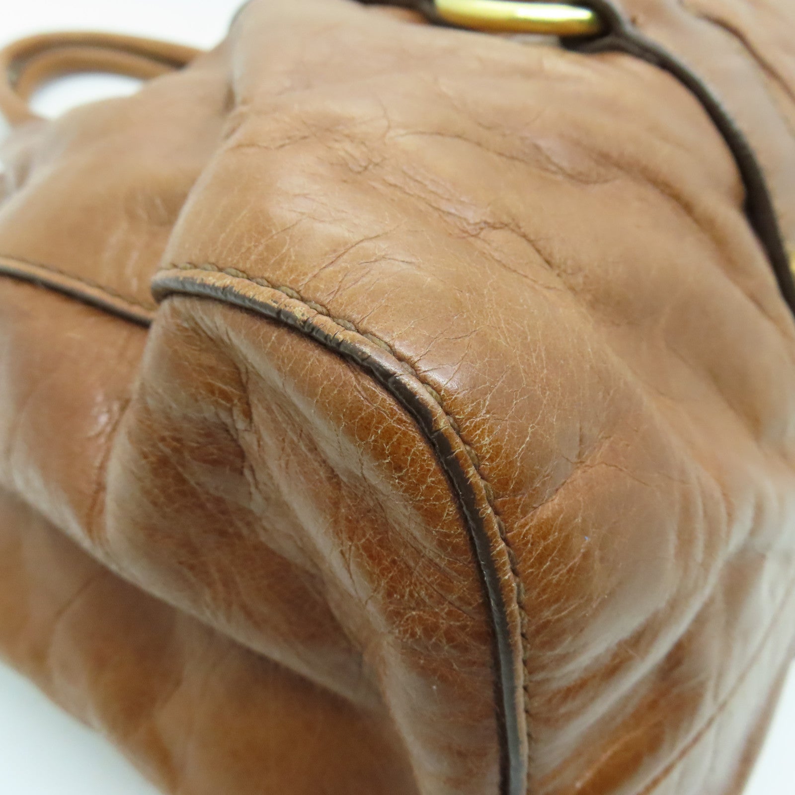 Miu Miu 牛皮皮革2way Shoulder Bag金扣手挽肩背兩用袋棕色
