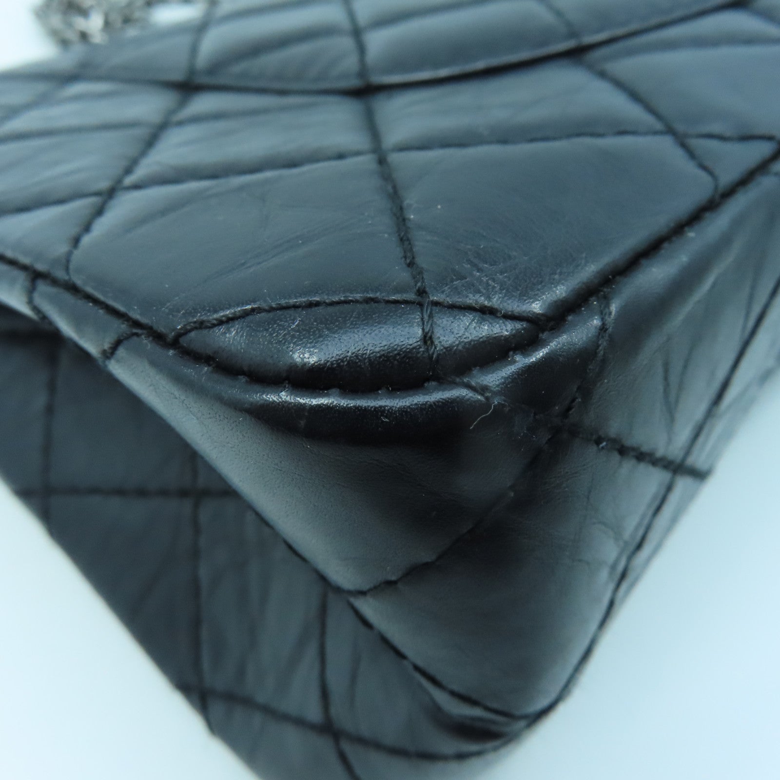 CHANEL 菱格牛皮皮革2.55 Chain Shoulder銀扣鏈帶肩背袋黑色