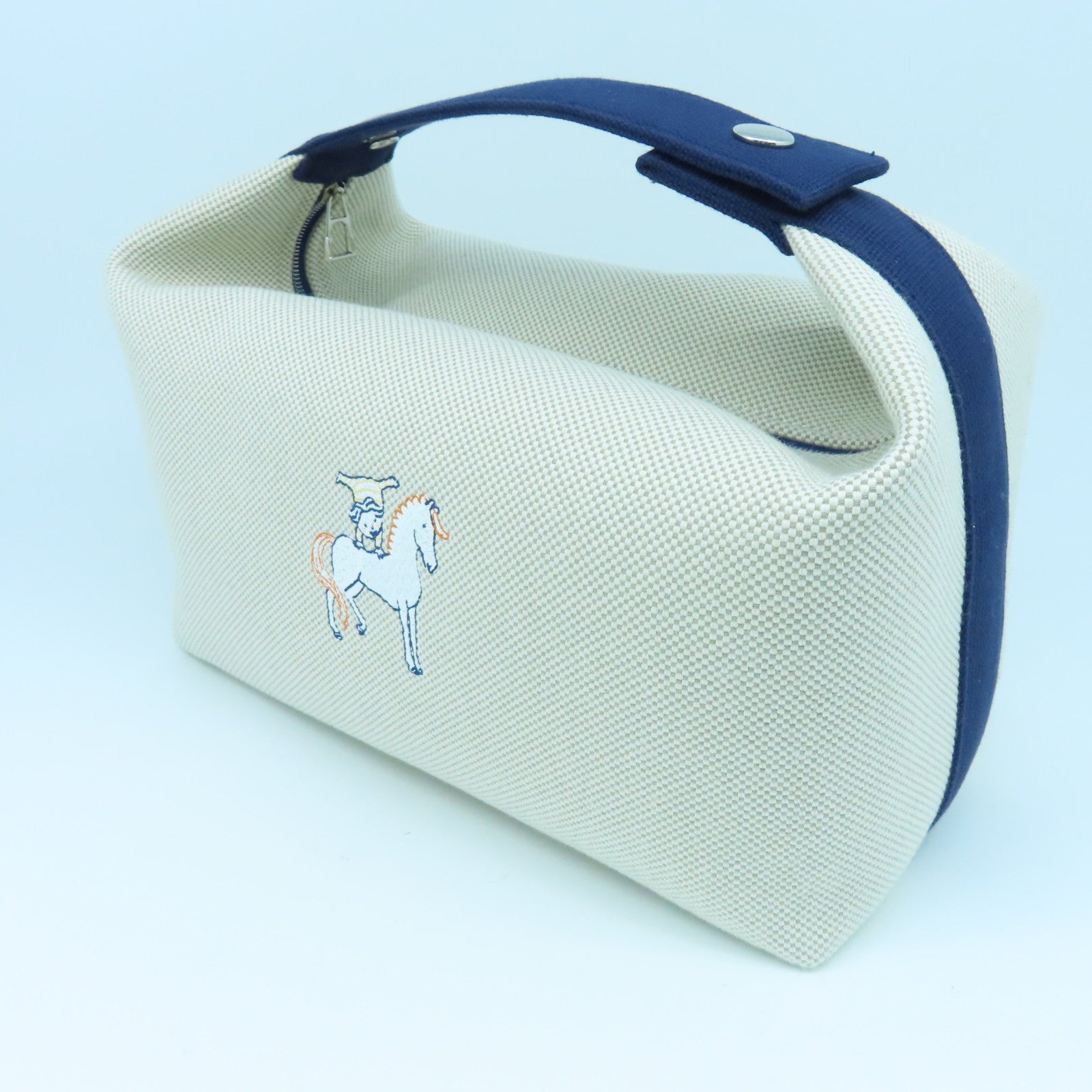 HERMES 帆布Bride-a-Brac Cabriole Case银扣手提包蓝色