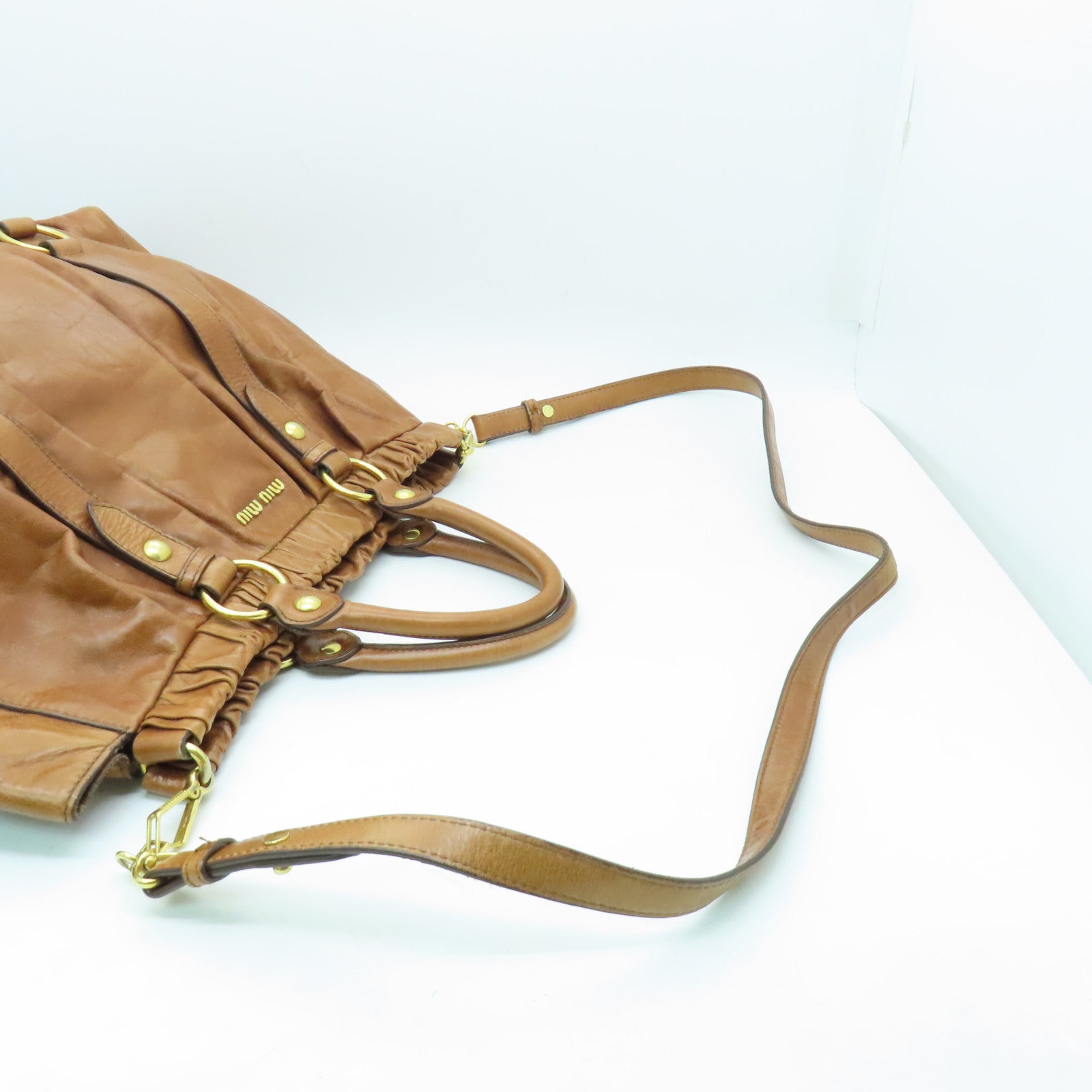 Miu Miu 牛皮皮革2way Shoulder Bag金扣手挽肩背兩用袋棕色