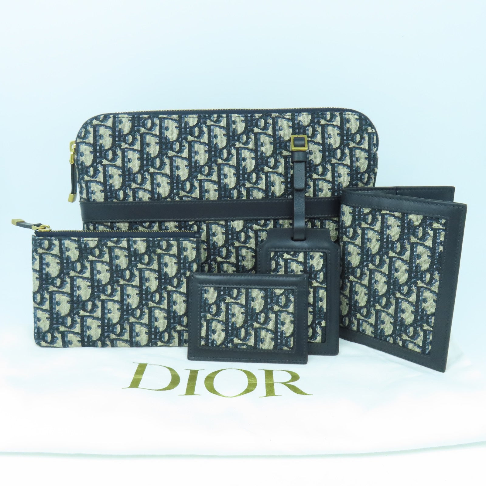 Dior 帆布Travel Kit金扣小袋藍色
