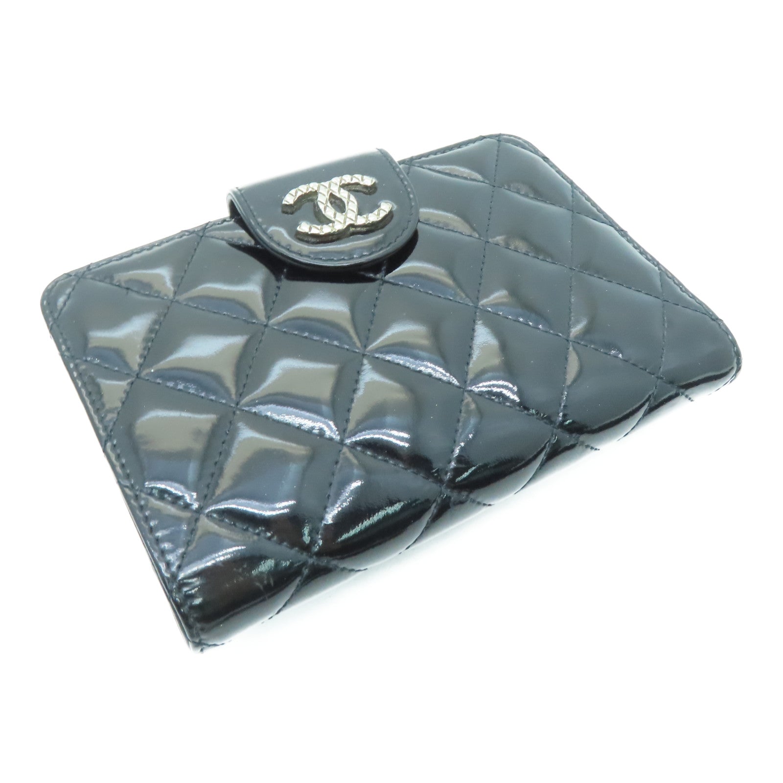 CHANEL 【激减优惠】菱格漆皮皮革Wallet银扣钱包黑色