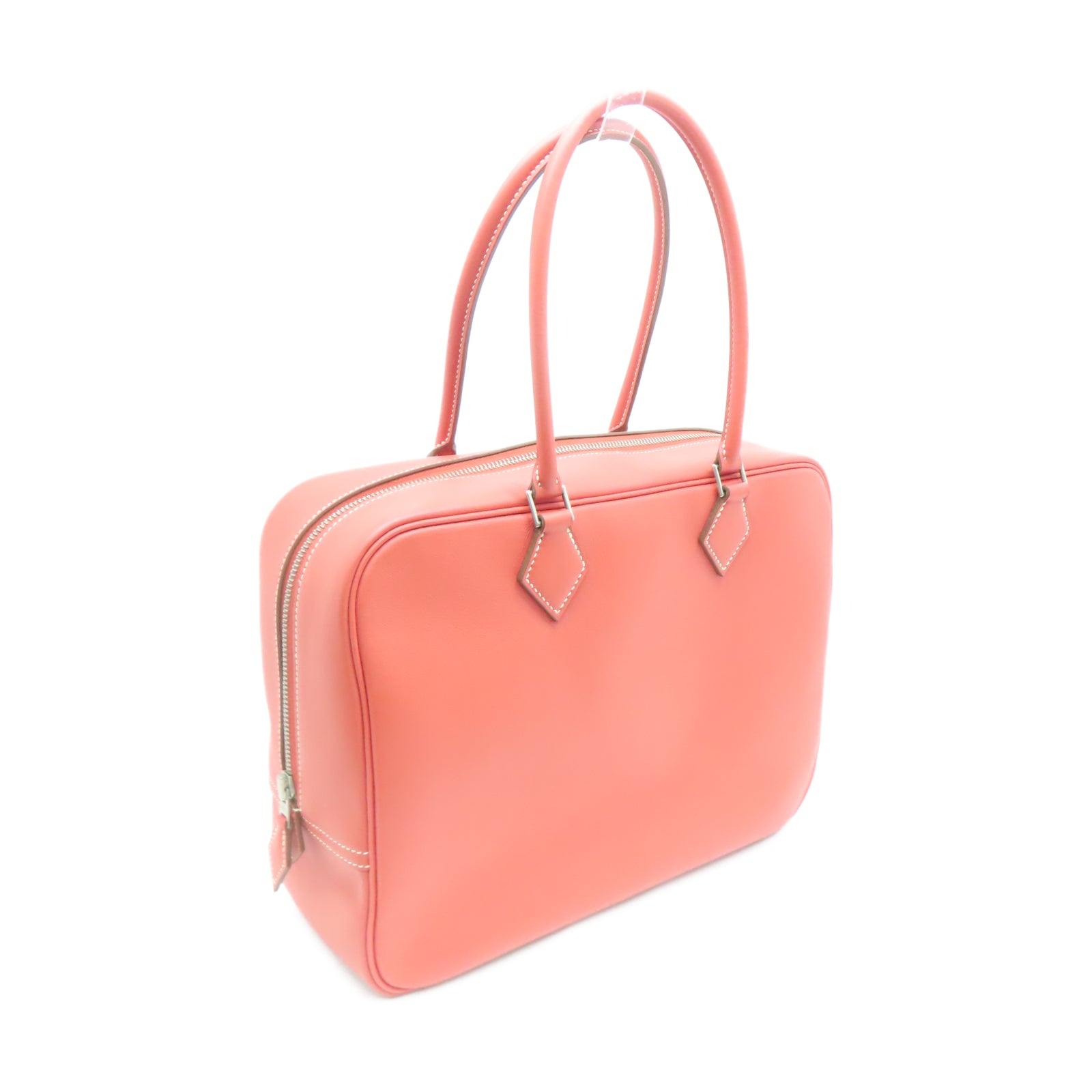 HERMES Veau Swift皮革Plume 32银扣手挽袋赭石红色