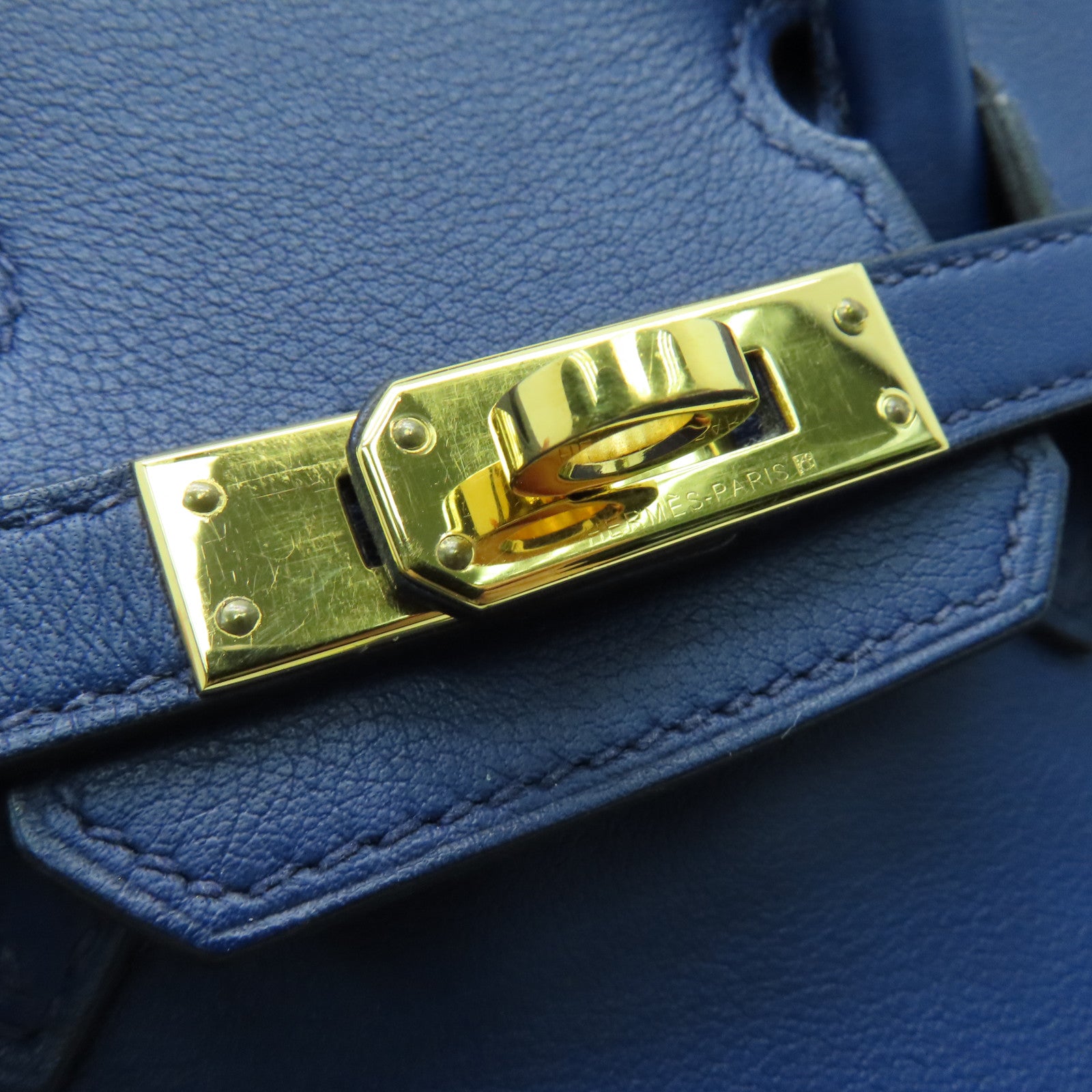 HERMES Swift皮革Birkin 25金扣手挽袋藍色