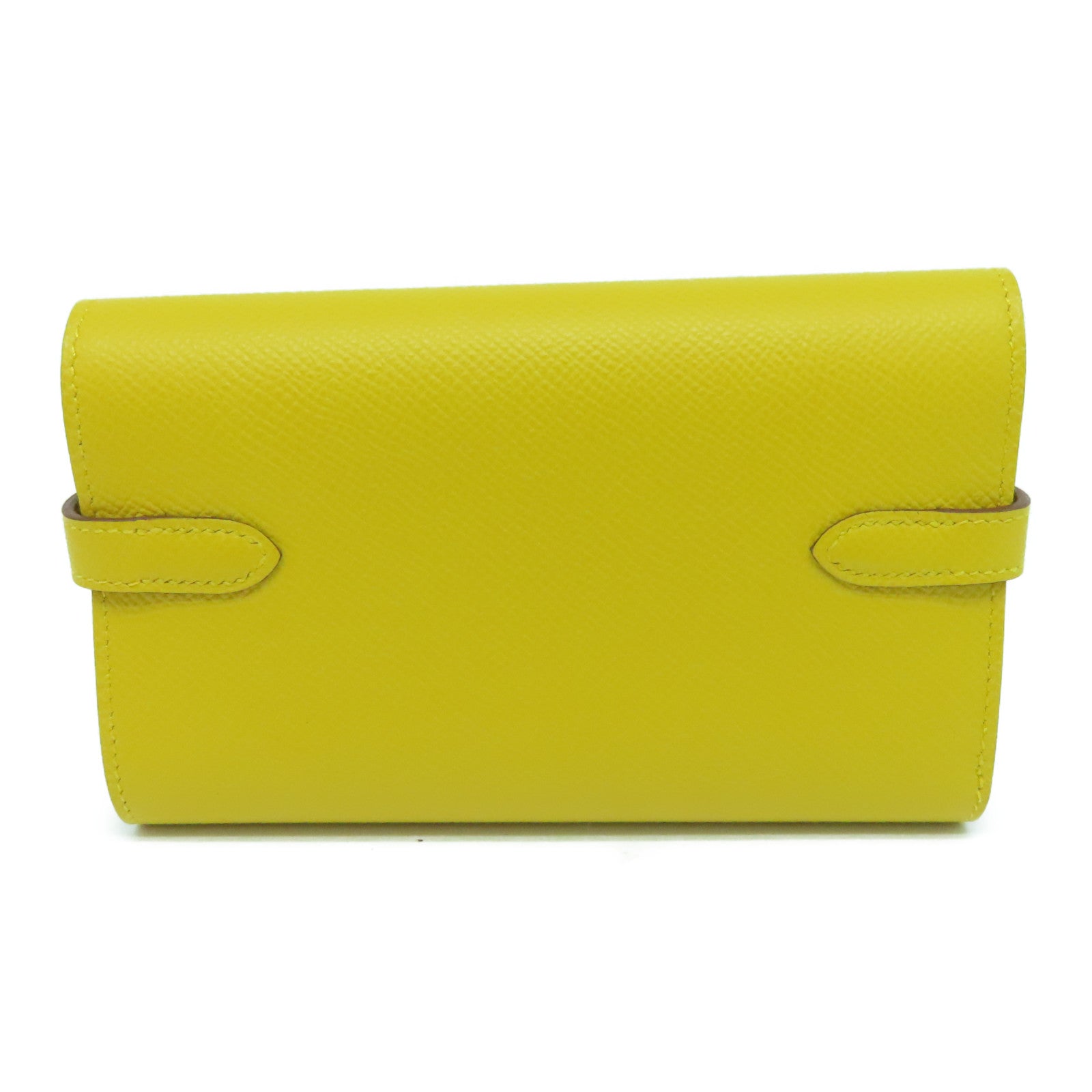 HERMES Epsom皮革Kelly Depliant金扣錢包Jaune Ambre/黃色