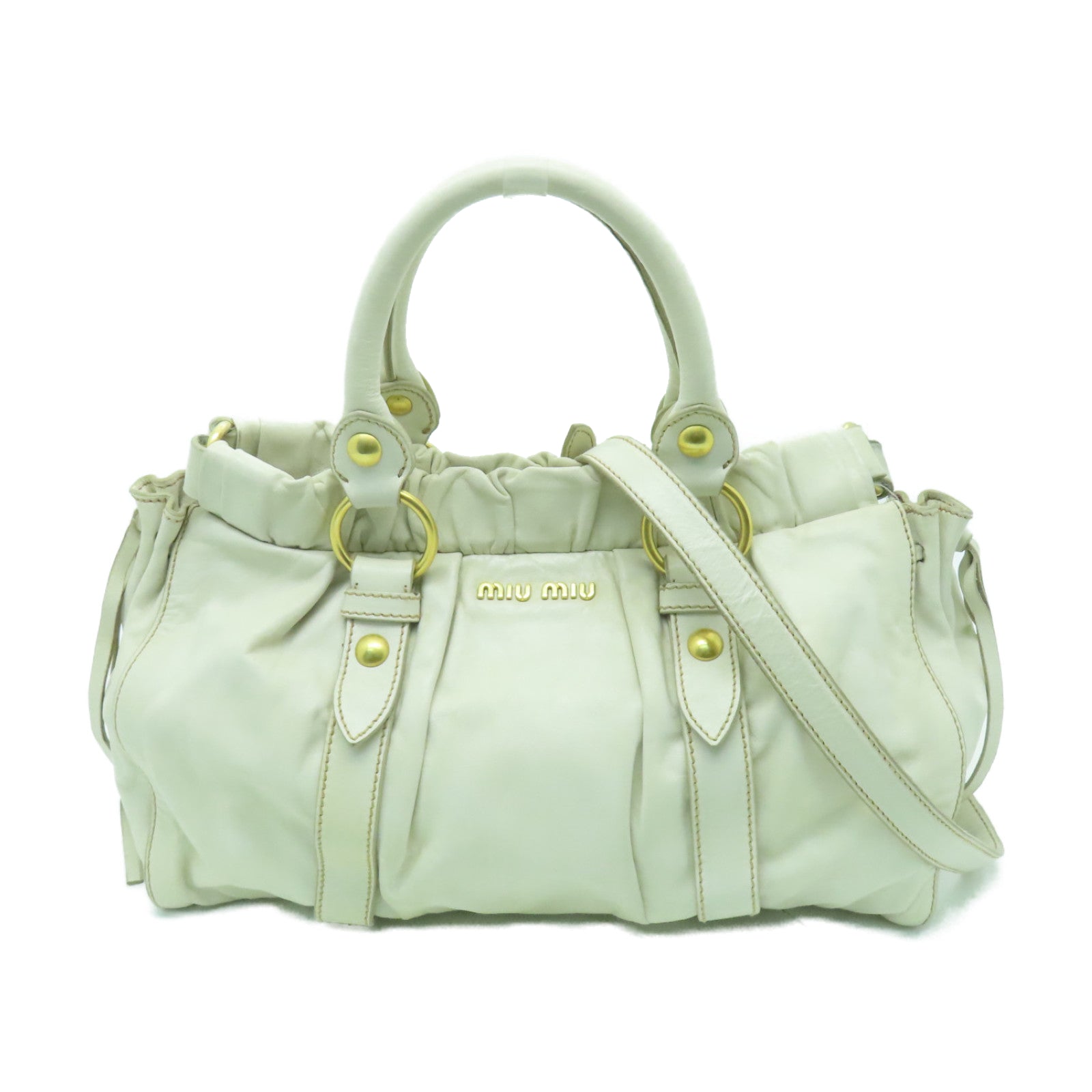 Miu Miu 牛皮皮革2 Way Shoulder金扣手挽肩背兩用袋白色