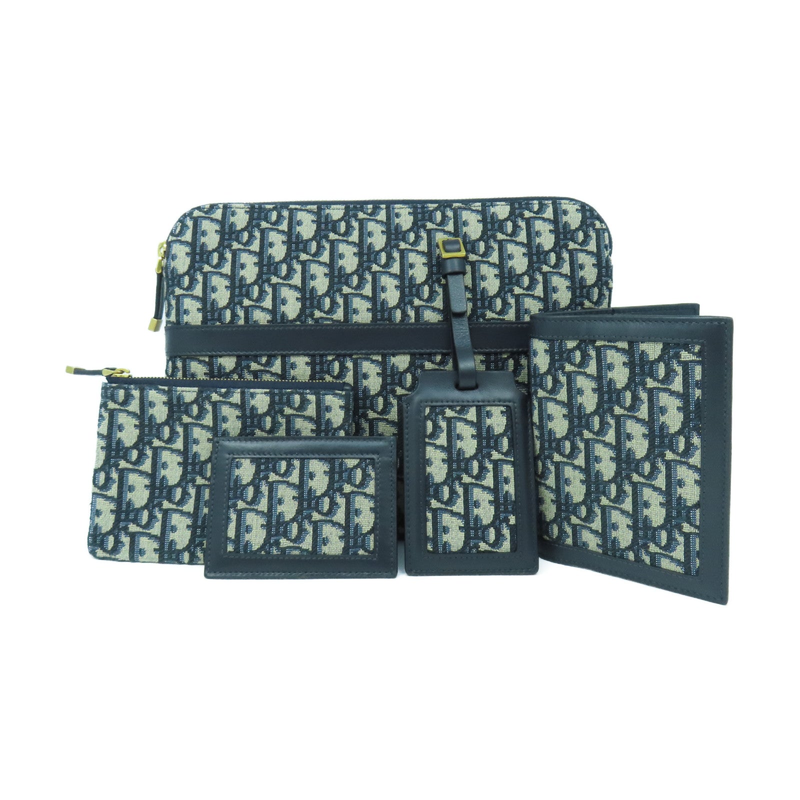 Dior 帆布Travel Kit金扣小袋藍色