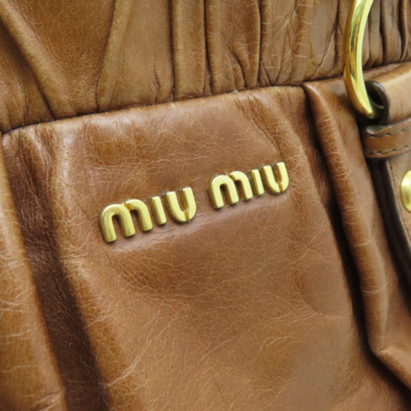Miu Miu 牛皮皮革2way Shoulder Bag金扣手挽肩背兩用袋棕色