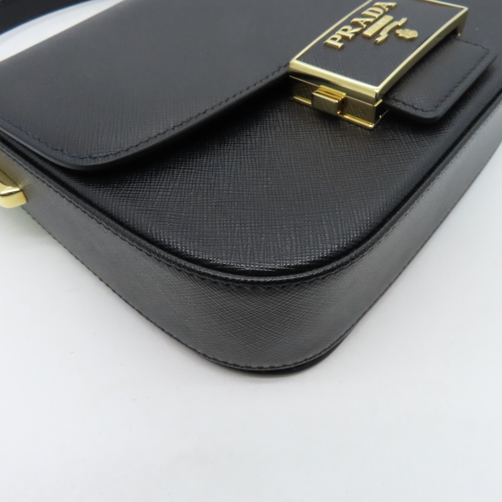 PRADA cowhide leather Shoulder Bag gold buckle shoulder bag black