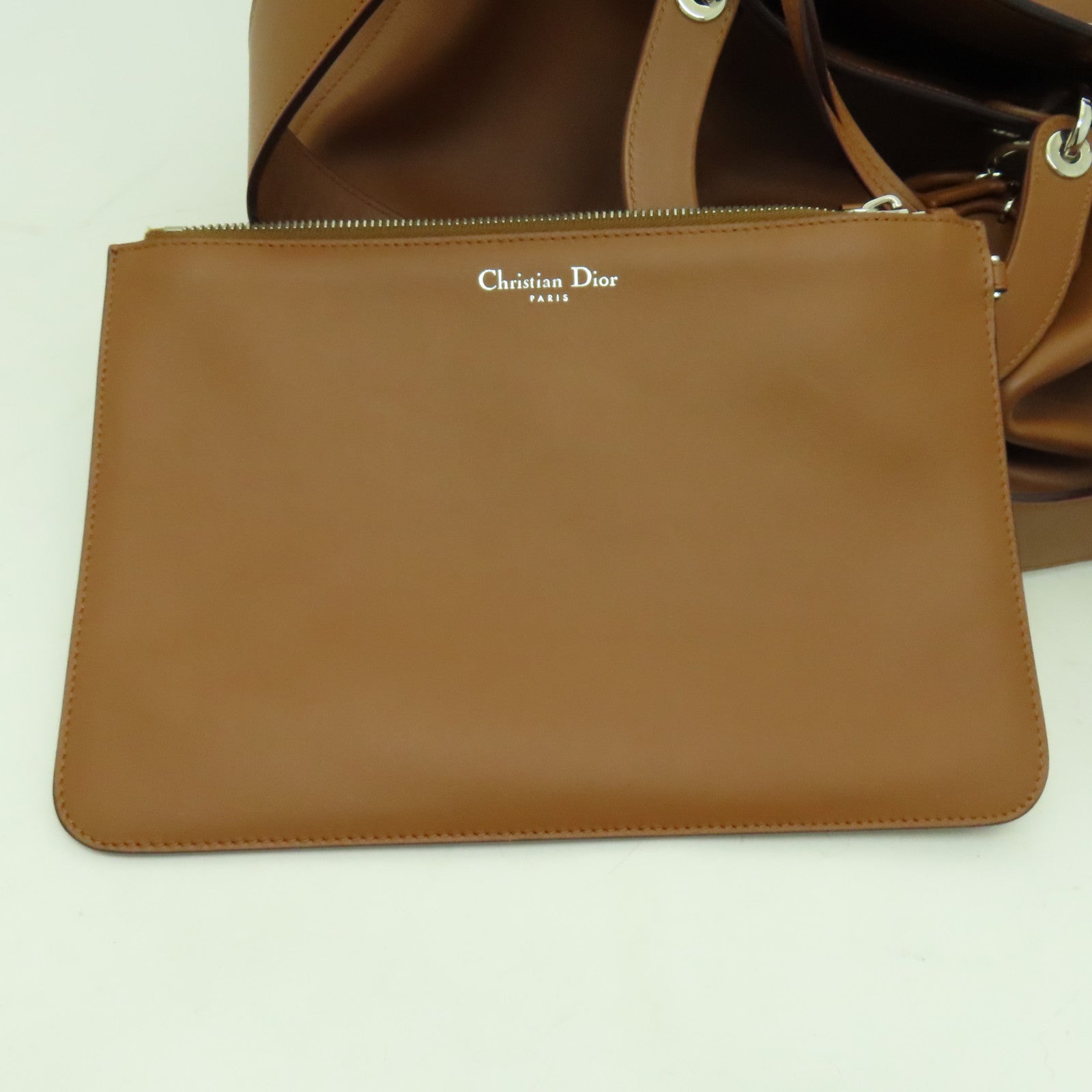 Dior 牛皮皮革2 Way Shoulder銀扣手挽肩背兩用袋啡色