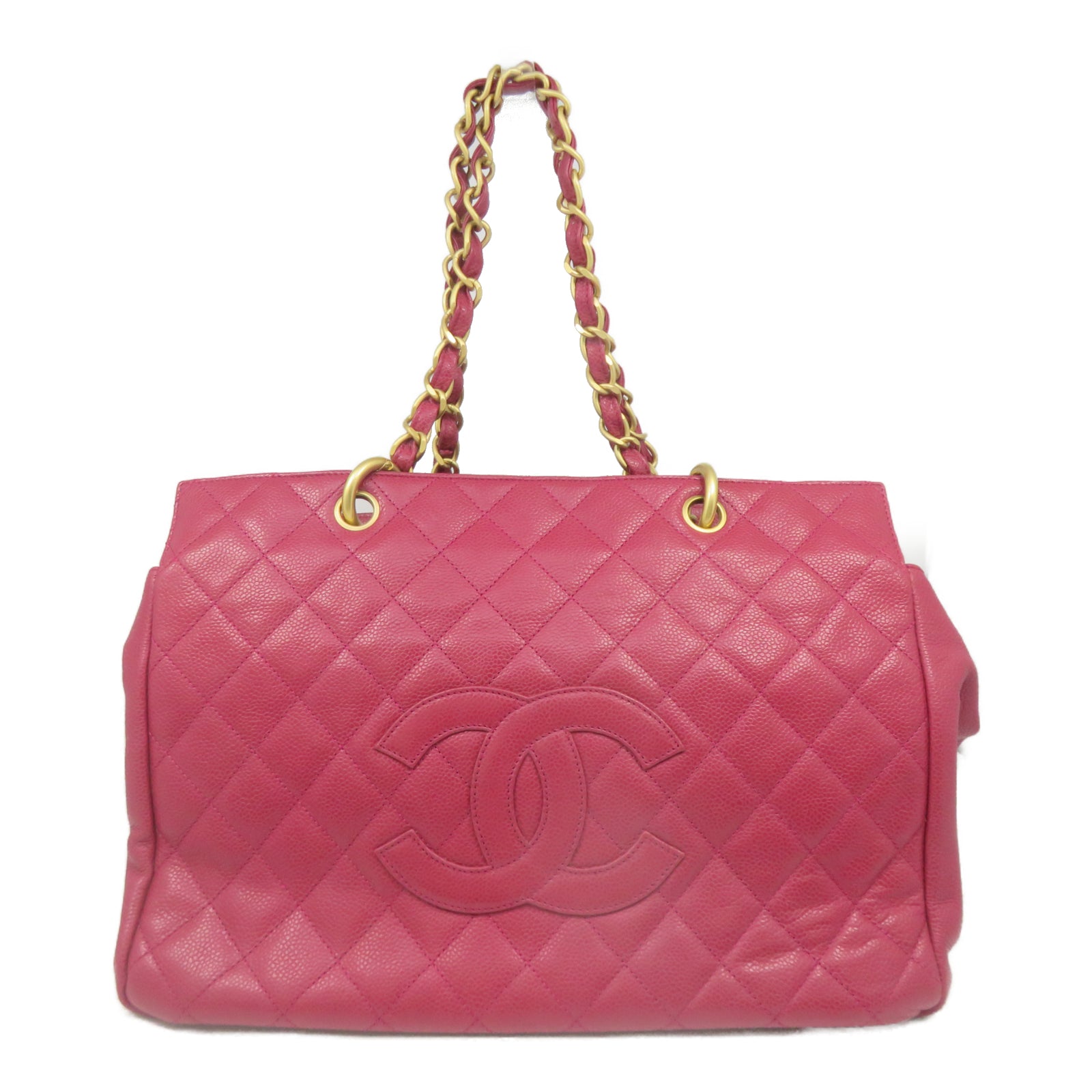 CHANEL 【激減優惠】菱格Caviar皮革Totebag金扣肩背袋紅色