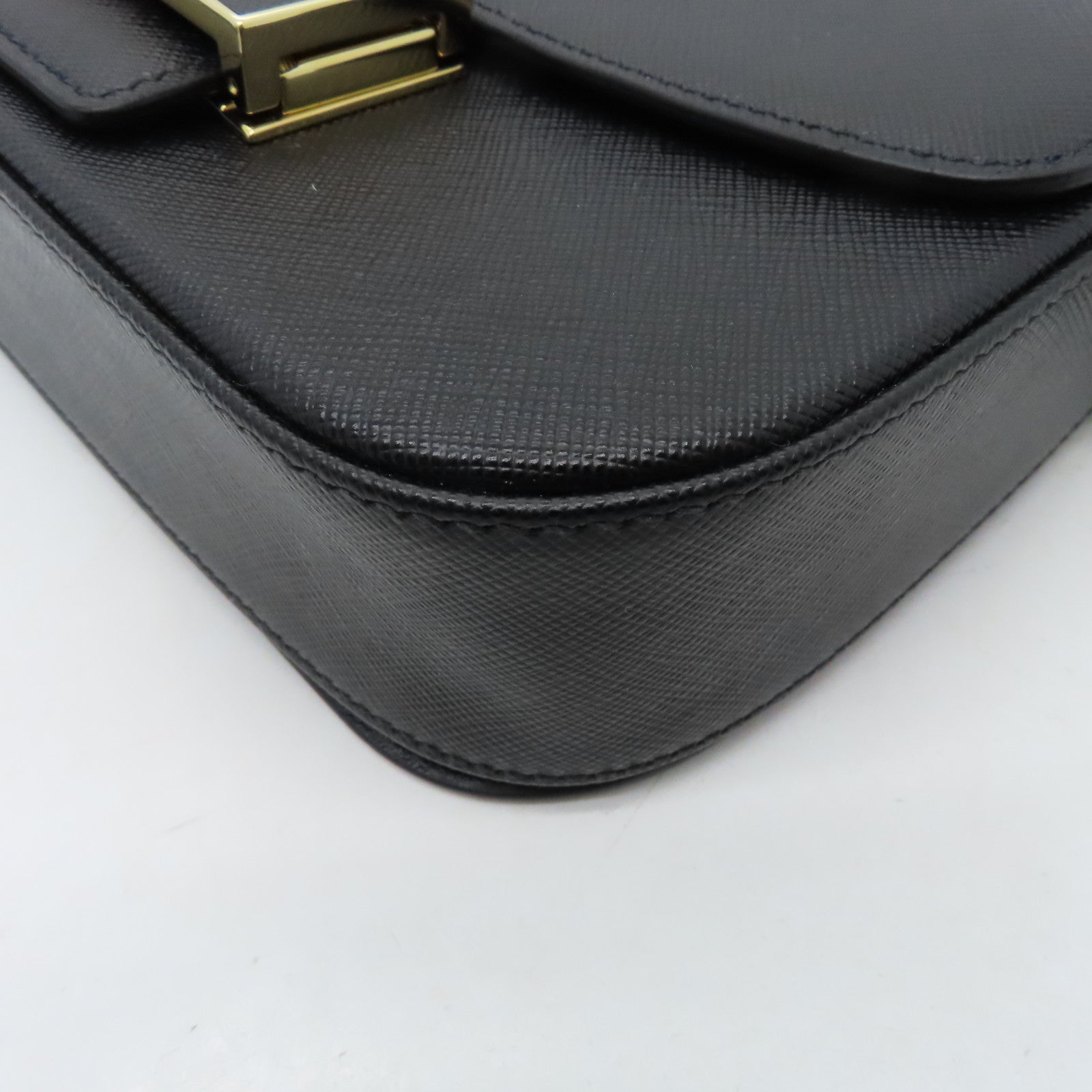 PRADA cowhide leather Shoulder Bag gold buckle shoulder bag black