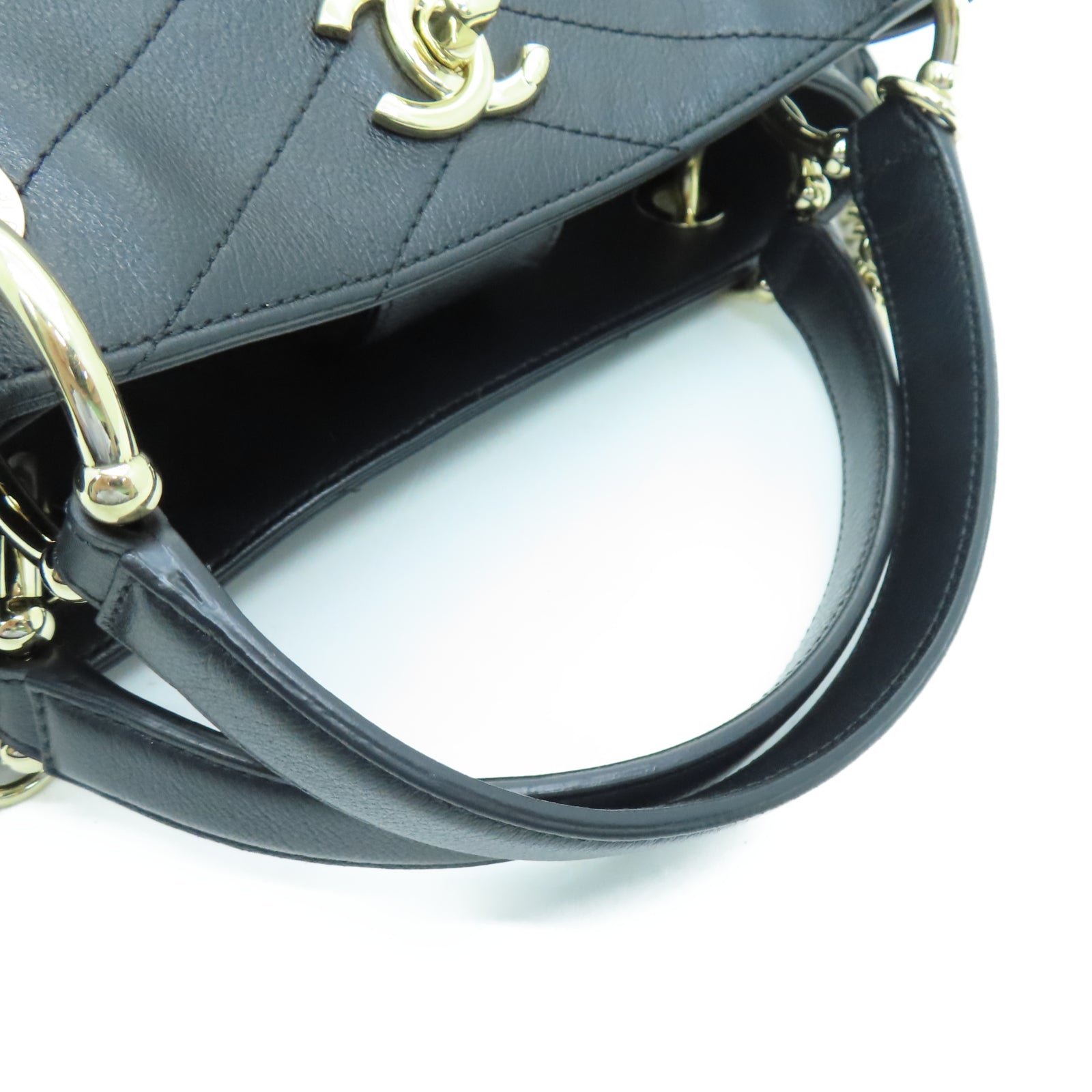 CHANEL 【激減優惠】斜紋羊皮皮革2 Way Shoulder Bag金扣鏈帶肩背袋黑色