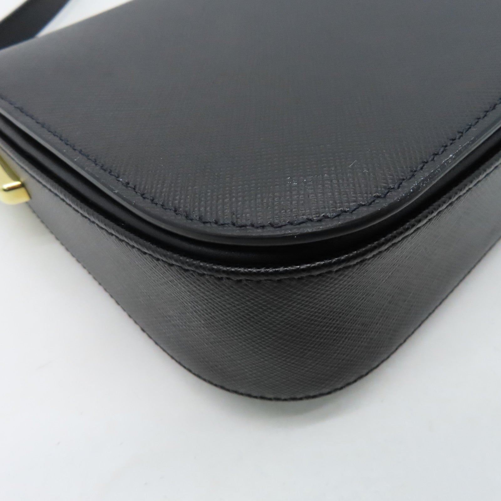PRADA cowhide leather Shoulder Bag gold buckle shoulder bag black