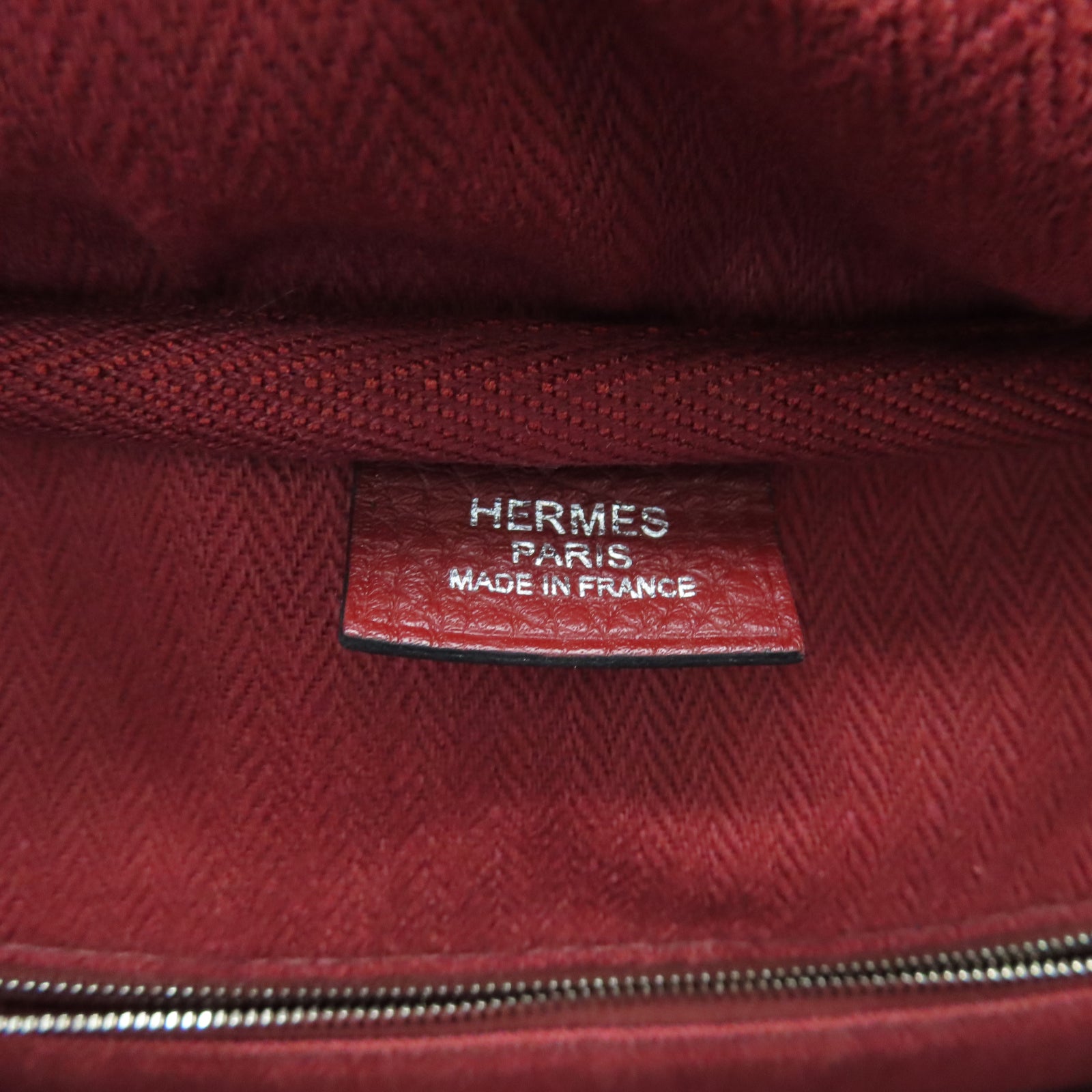 HERMES 帆布Victoria银扣手挽袋灰色/红色
