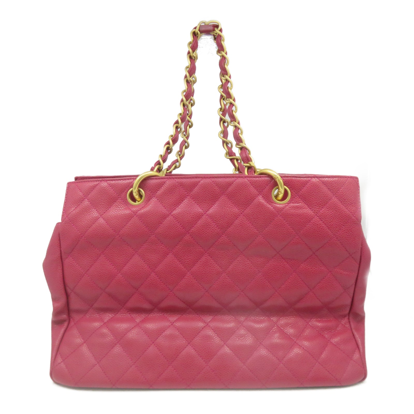 CHANEL 【激減優惠】菱格Caviar皮革Totebag金扣肩背袋紅色