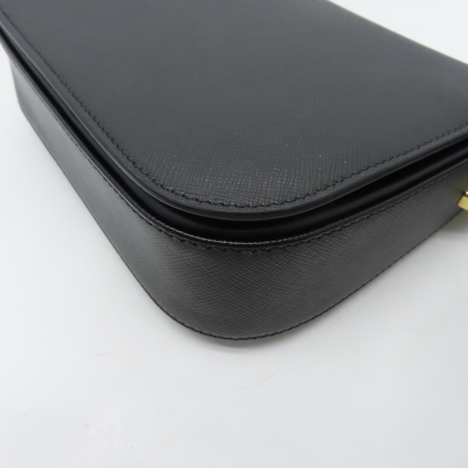 PRADA cowhide leather Shoulder Bag gold buckle shoulder bag black
