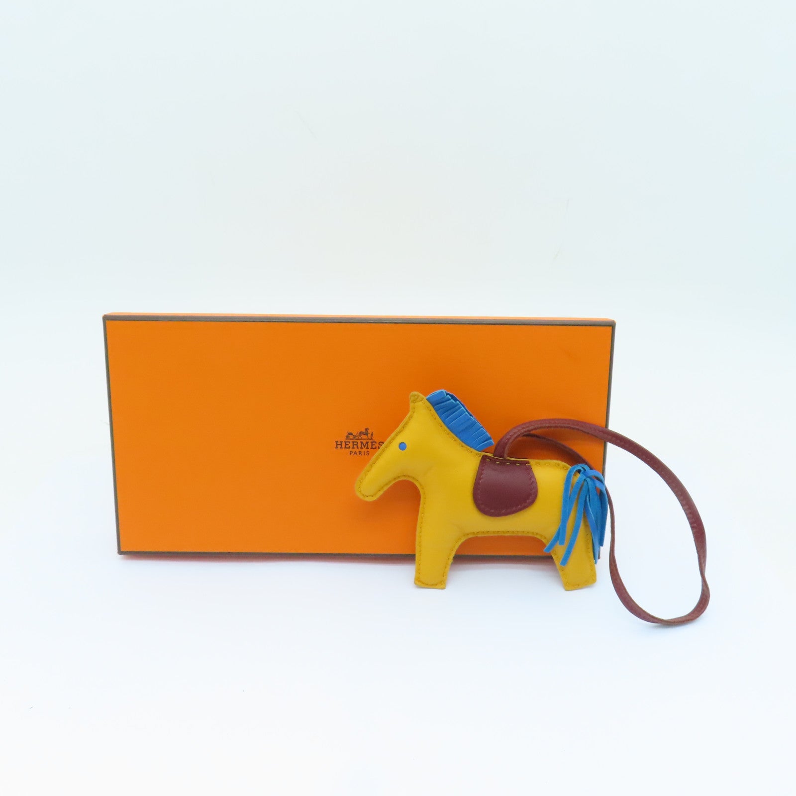 HERMES Swift皮革Rodeo MM掛飾Jaune Ambre橙色/藍色