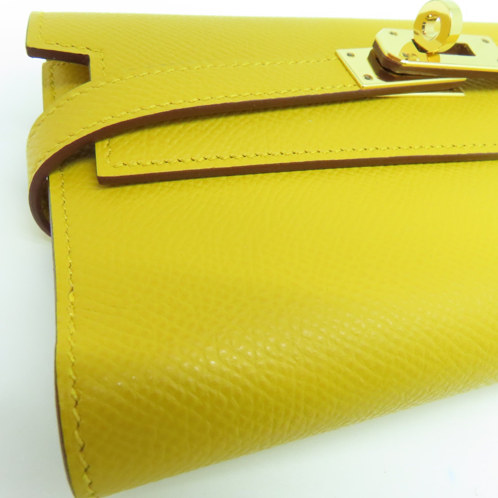 HERMES Epsom皮革Kelly Depliant金扣錢包Jaune Ambre/黃色