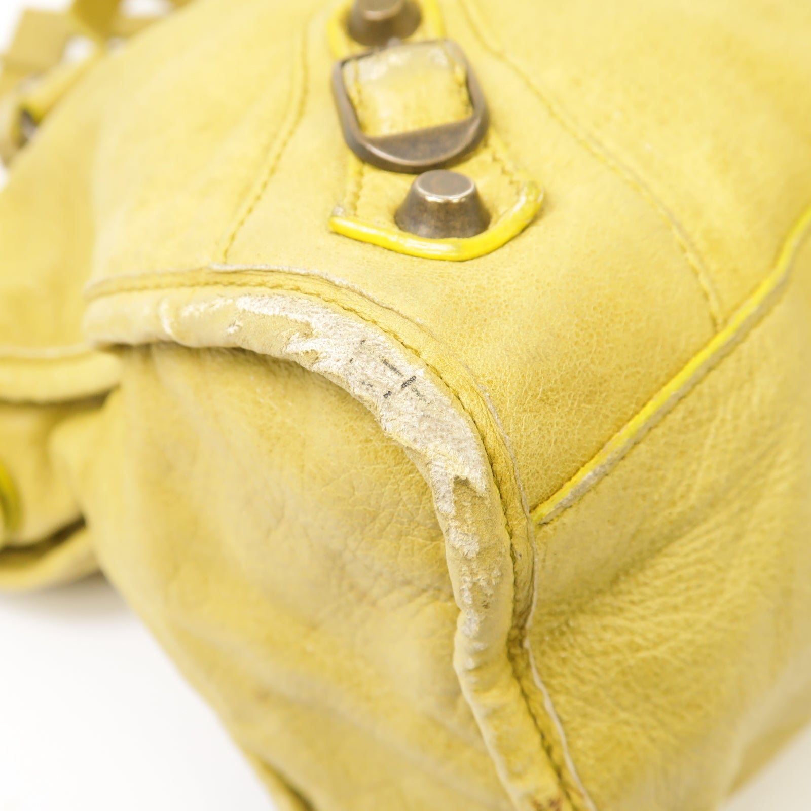 BALENCIAGA 皮革City金扣手挽肩背兩用袋黃色