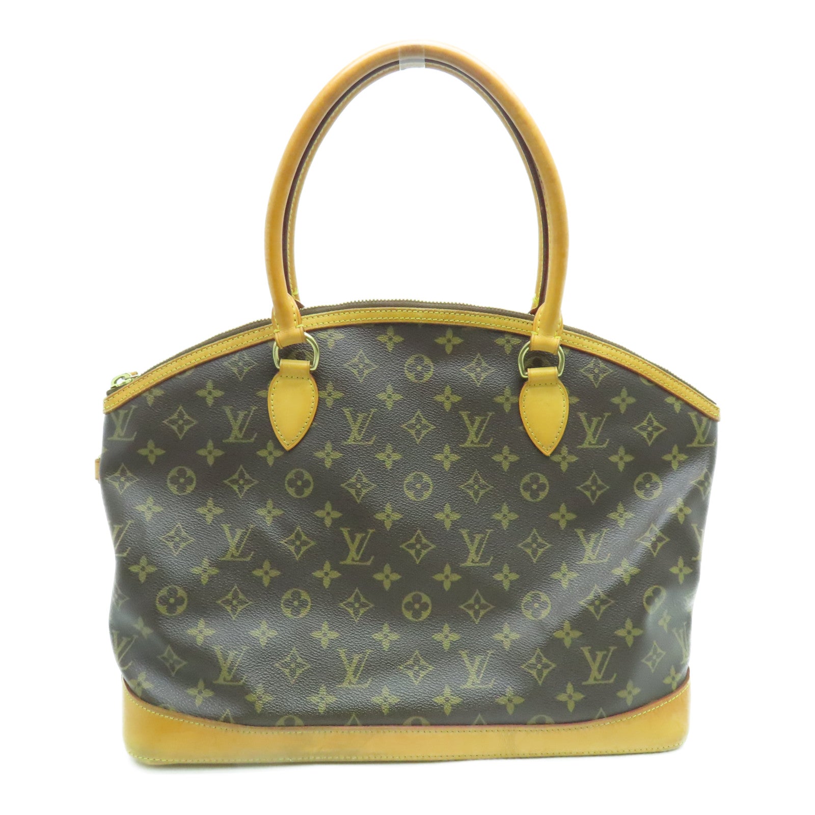 LOUIS VUITTON Monogram Lockit Horizontal gold buckle handle bag brown