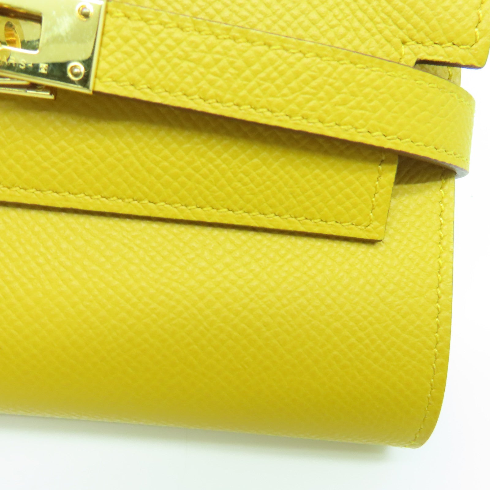HERMES Epsom皮革Kelly Depliant金扣錢包Jaune Ambre/黃色