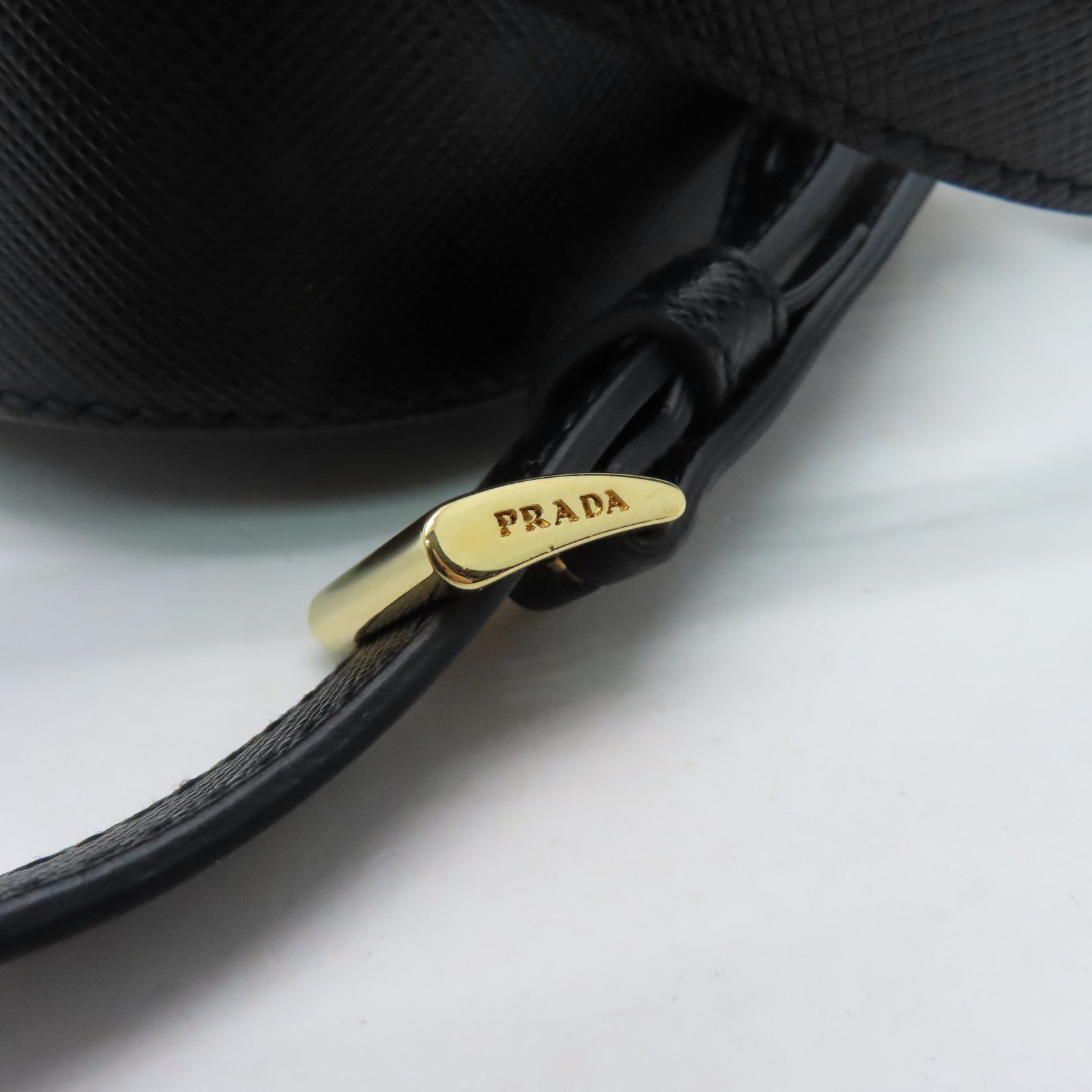 PRADA cowhide leather Shoulder Bag gold buckle shoulder bag black