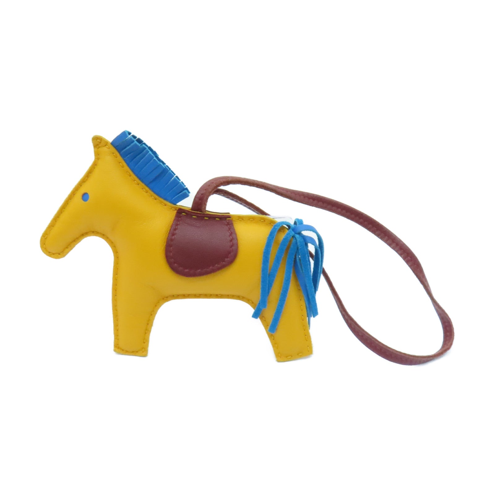 HERMES Swift皮革Rodeo MM掛飾Jaune Ambre橙色/藍色