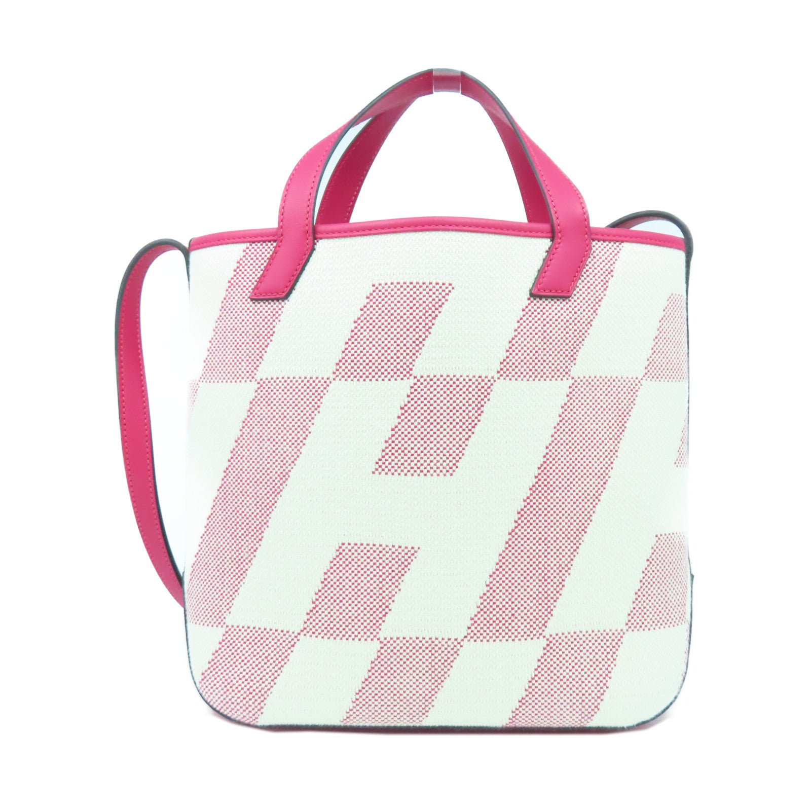 HERMES Toile H帆布/皮革Biais 27手挽肩背兩用袋白色紅色