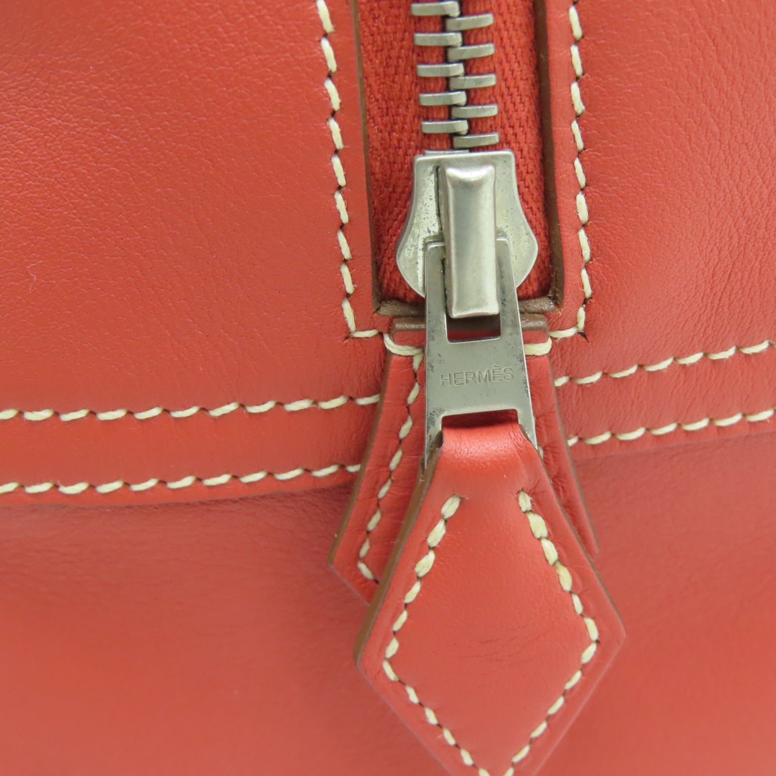 HERMES Veau Swift皮革Plume 32银扣手挽袋赭石红色