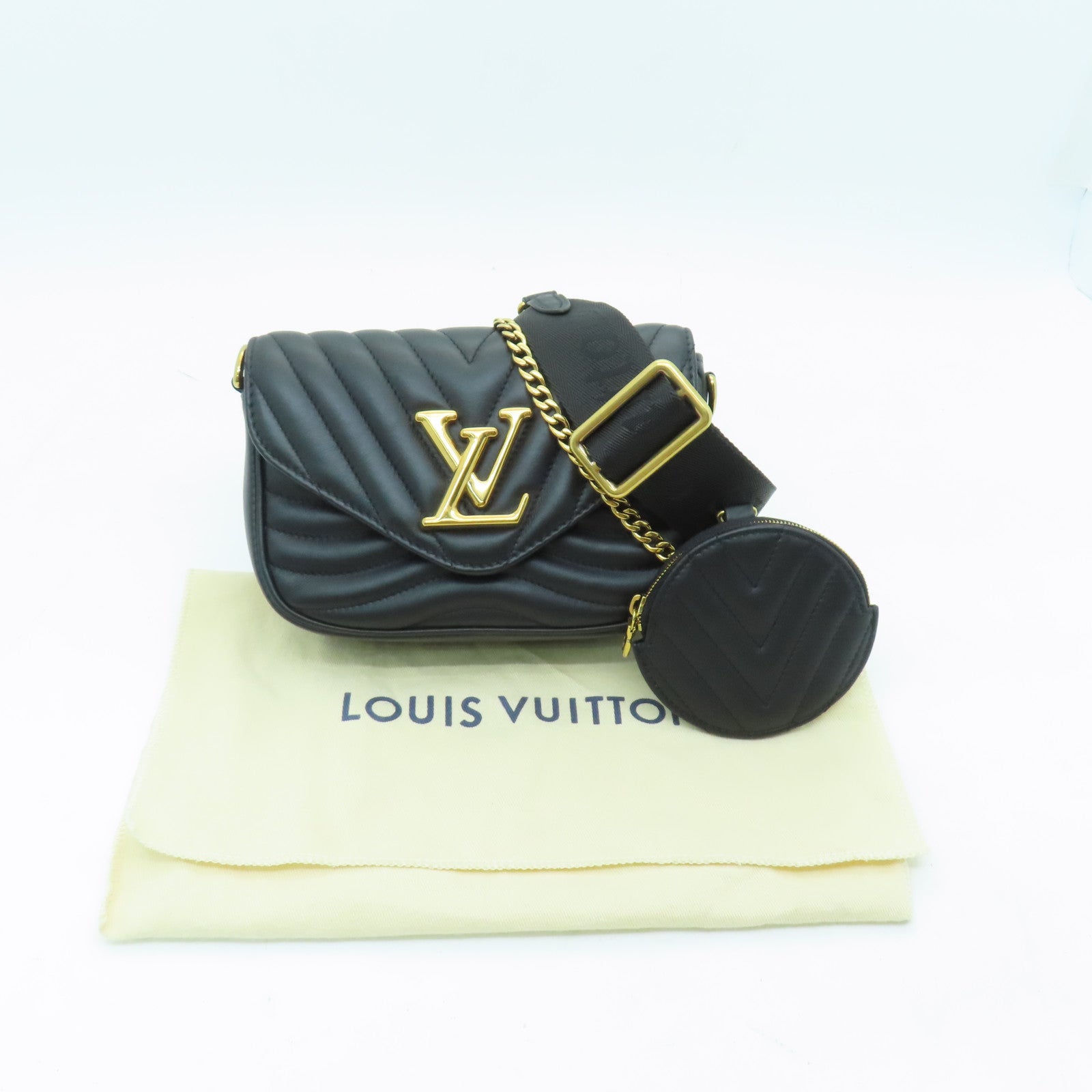 LOUIS VUITTON 牛皮皮革New Wave Multi-Pochette金扣肩背袋黑色