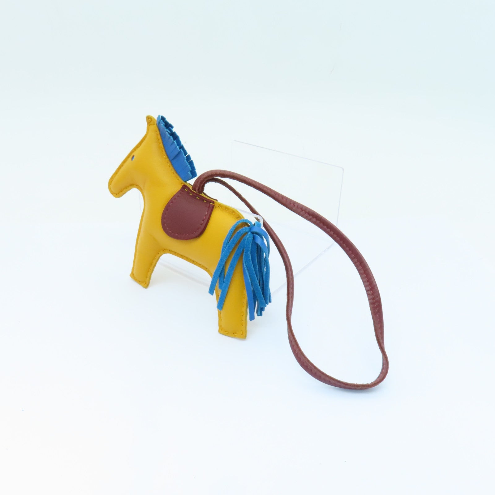 HERMES Swift皮革Rodeo MM掛飾Jaune Ambre橙色/藍色